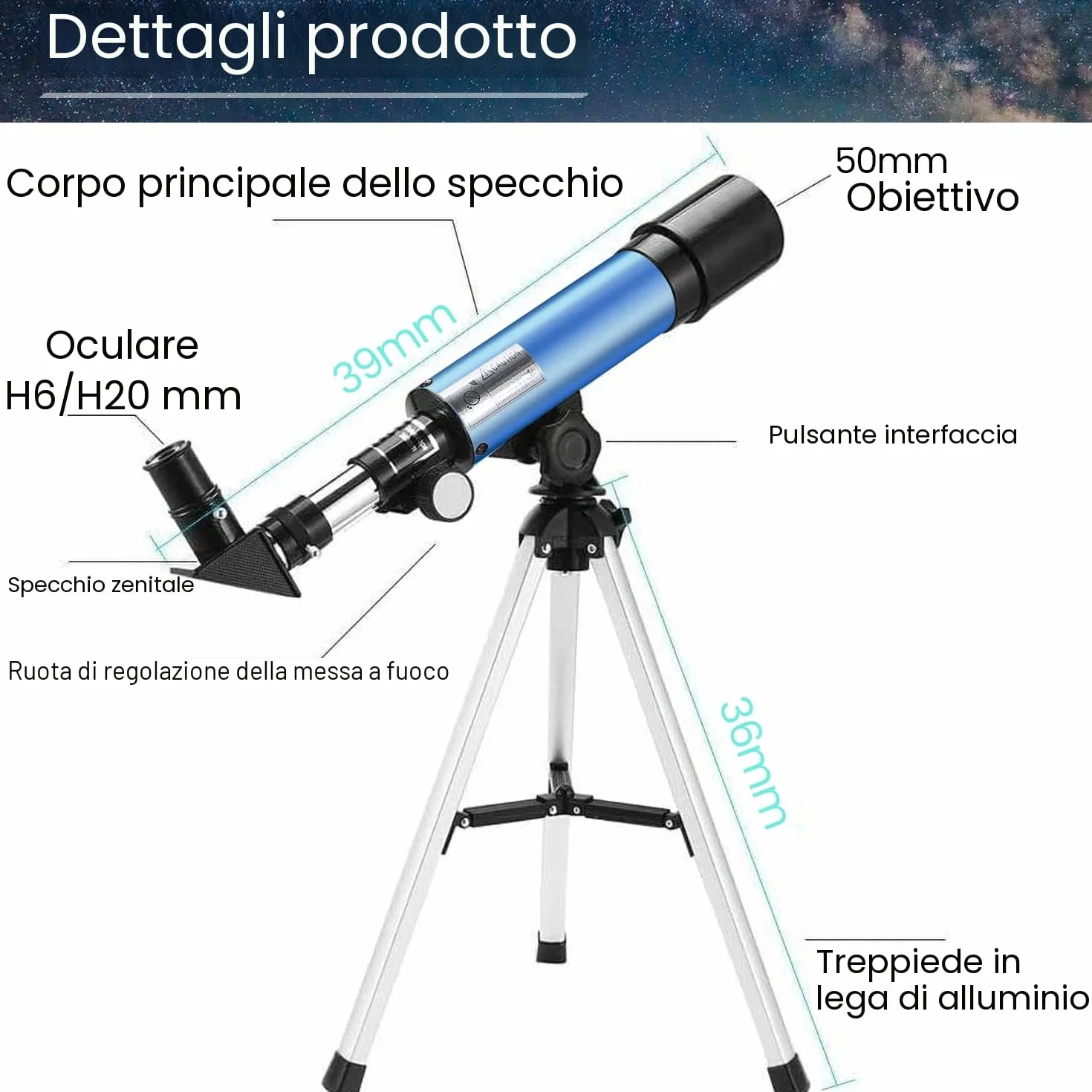 Telescopio Astronomico Bambini, Uverbon 360/50mm Telescopio Rifrattore con Treppiede Regolabile, 90X HD Spaziale Monoculare Esterno per Bambini e Principiante, Regalo Educativo di Natale o Compleanno