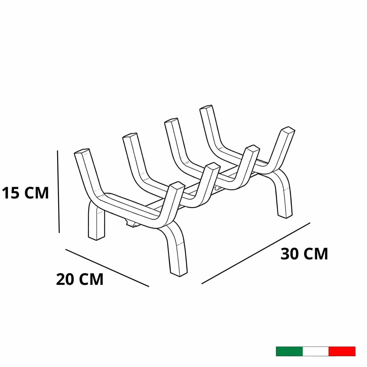 MOHOME Brucialegna per Camino in Ferro Battuto Nero Made in Italy 5 Barre Griglia 30x20x15 cm Braciere per Camino Poggia Legna Piedi Rialzati Portalegna per Caminetti Accessori Attrezzi Camino