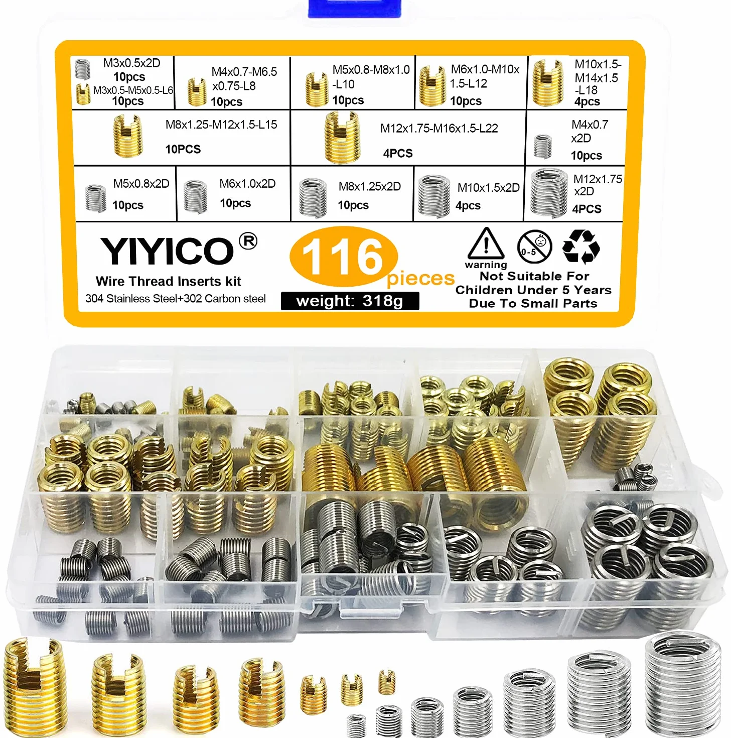 Inserti Filettati Autofilettanti Inserto Autofilettante Kit 24pz M4 Set Combinato per Riparazione Filetti Inserto Filettato Riparazione Elicoidale (116Pz)