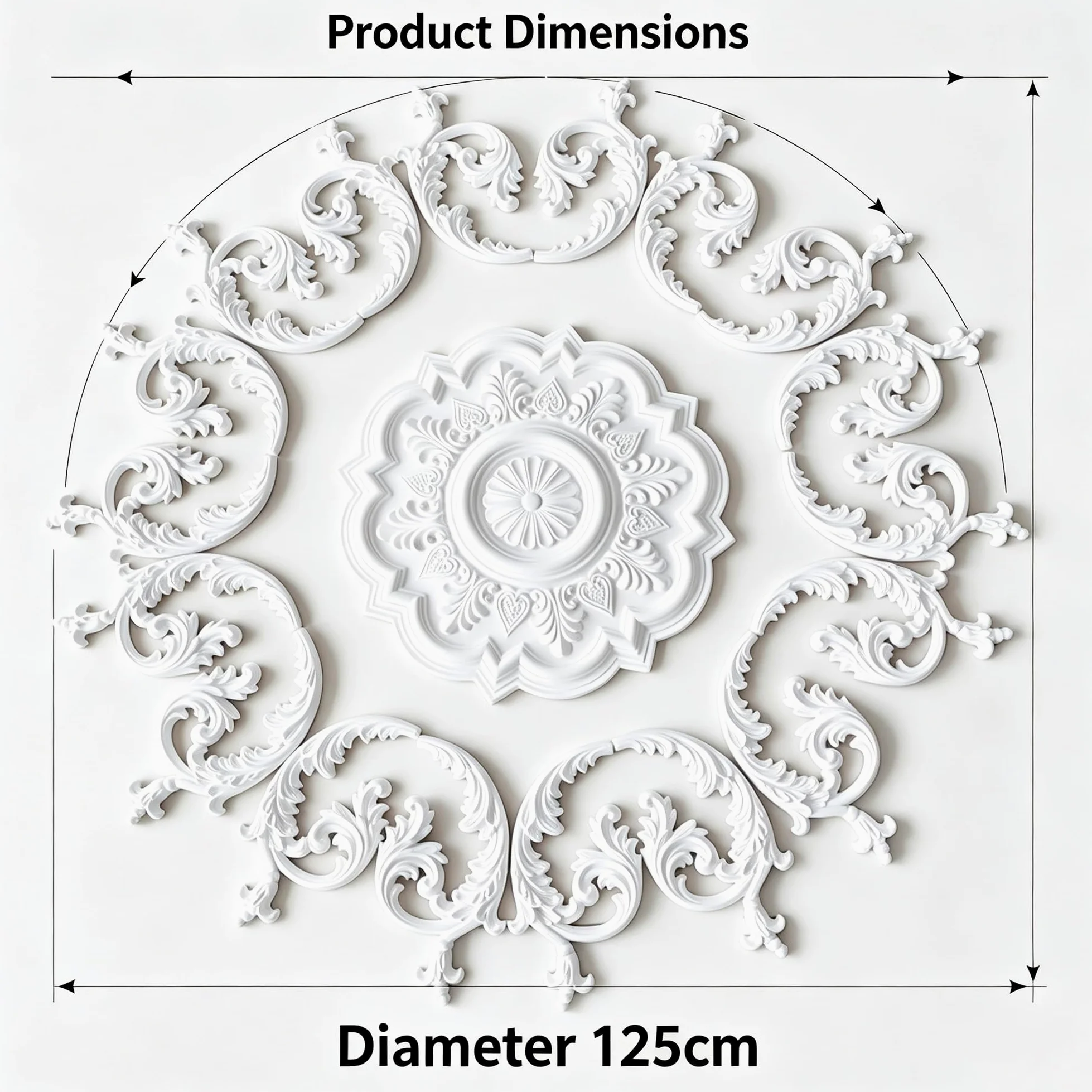 125cm Rosone Lampadario Soffitto Bianco Polistirolo Decorativo | Medaglione del Ventilatore Rotonda Moderno per Pareti Portalampada
