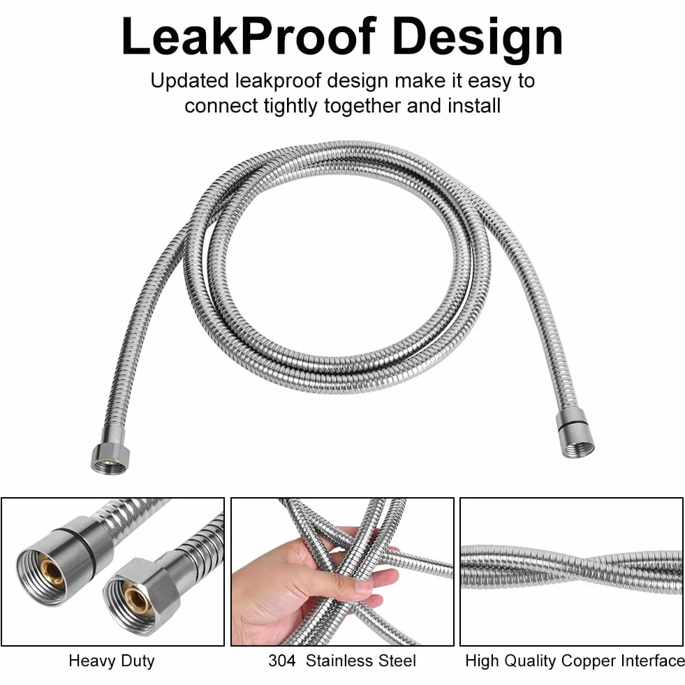 OSDUE Flessibile Doccia,200cm Universale G1/2 Ricambio Tubo Acciaio inossidabile 304 Interfaccia Standard a 4 Punti Doccia Tubo Prolunga Tubo del Rubinetto Antitorsione Resistente Alta Temperatura