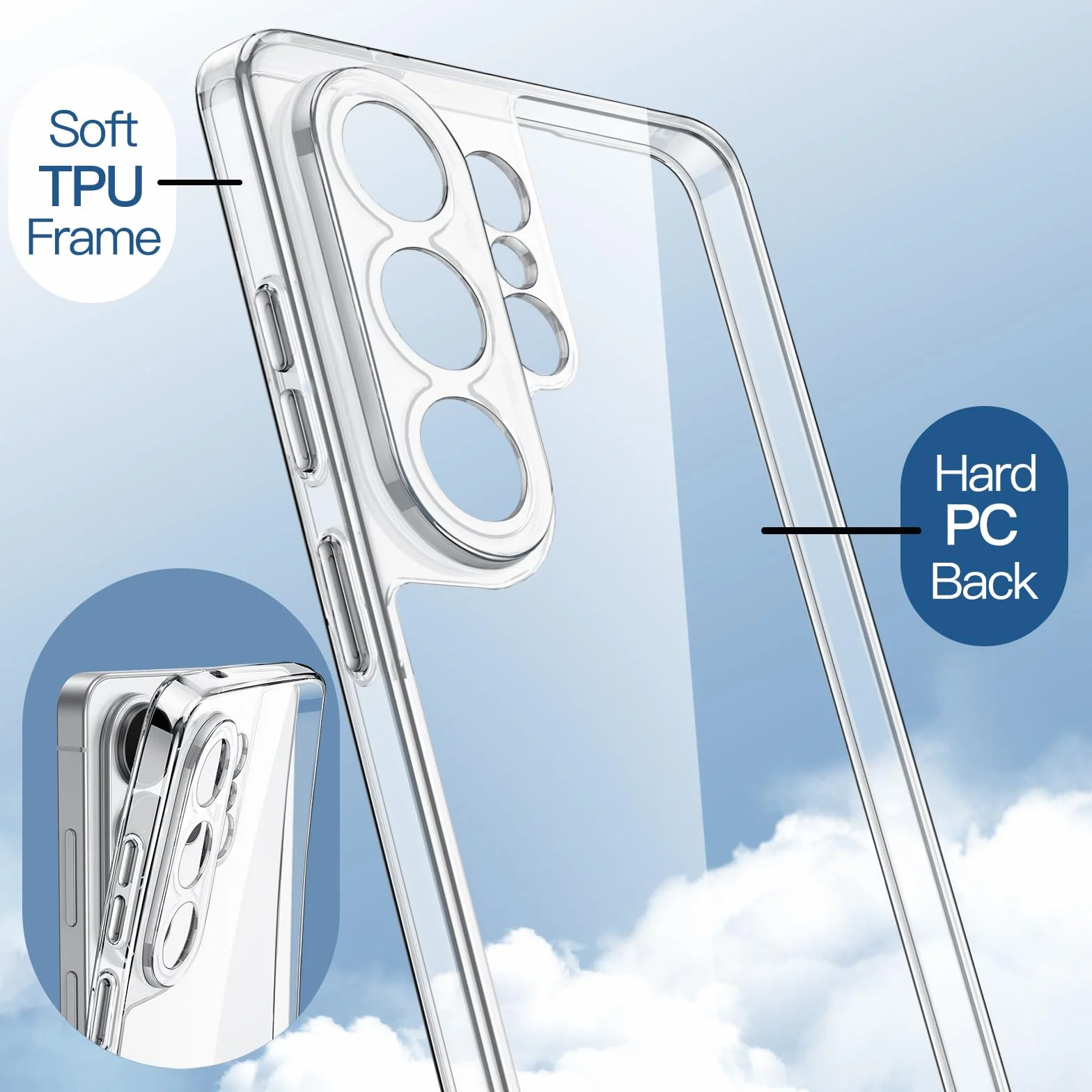 JETech Cover per Samsung Galaxy S26 Ultra, Protezione Completa dell'Obiettivo della Fotocamera, Anti Ingiallimento Paraurti Custodia con Antiurto, Retro in PC Rigido Antigraffio (Trasparente)