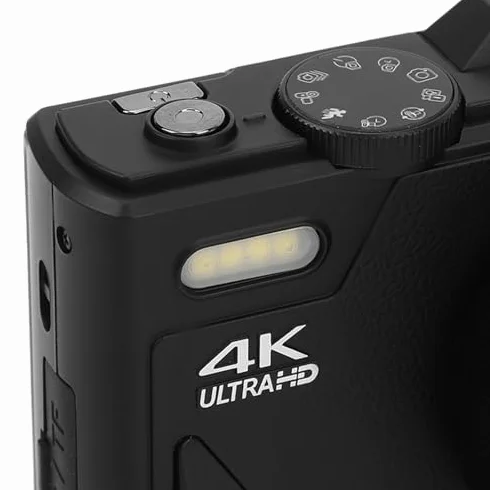 Fotocamera Digitale, Fotocamere 4K per Fotografia, Videocamera retrò da 64MP UHD 4K Zoom 18X Autofocus con Bilanciamento del Bianco, Scatto Continuo, Stabilizzazione e (BLACK)