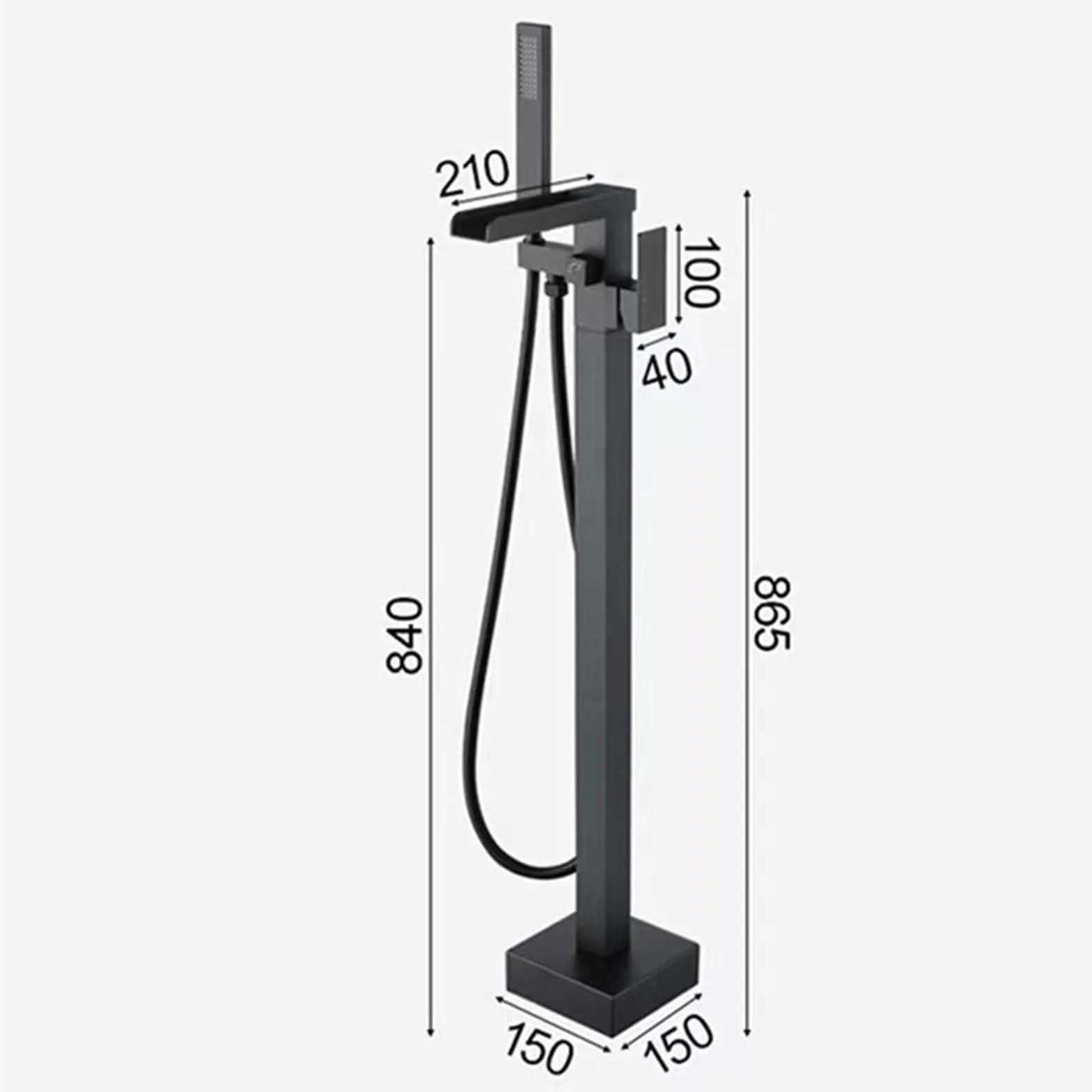 Rubinetto Vasca da Bagno Freestanding a Cascata Rubinetto Bagno Cascata con Doccia Portatile Per Vasca,nero