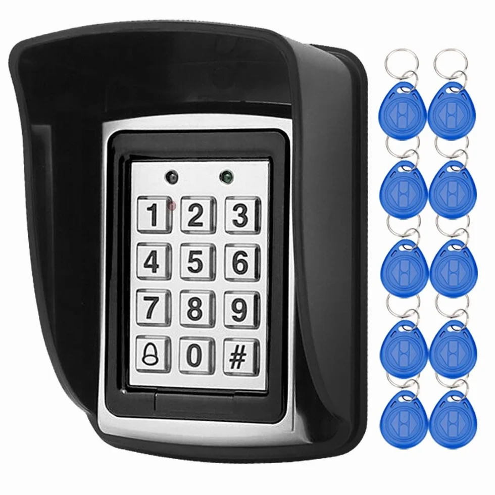 LIBO Controller Tastiera di Controllo Accessi per Sistema di Ingresso Porta Singola, Compreso 10pcs 125KHz RFID Portachiavi con Copertura Antipioggia