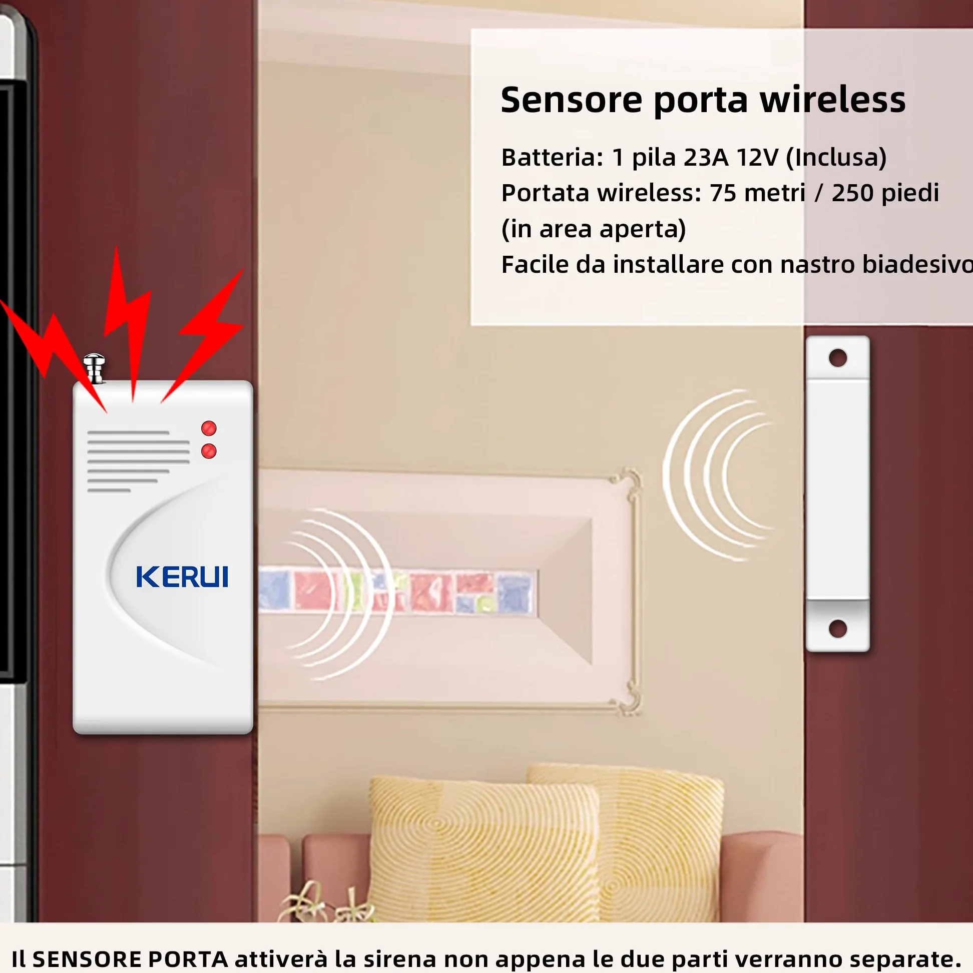 Kit di Allarme Antifurto Wireless per Porta 120dB, Allarme Casa con Sensore di Contatto per Porta e Controllo Remoto, Sistema di Sicurezza per Casa, Appartamento, Capannone, Garage
