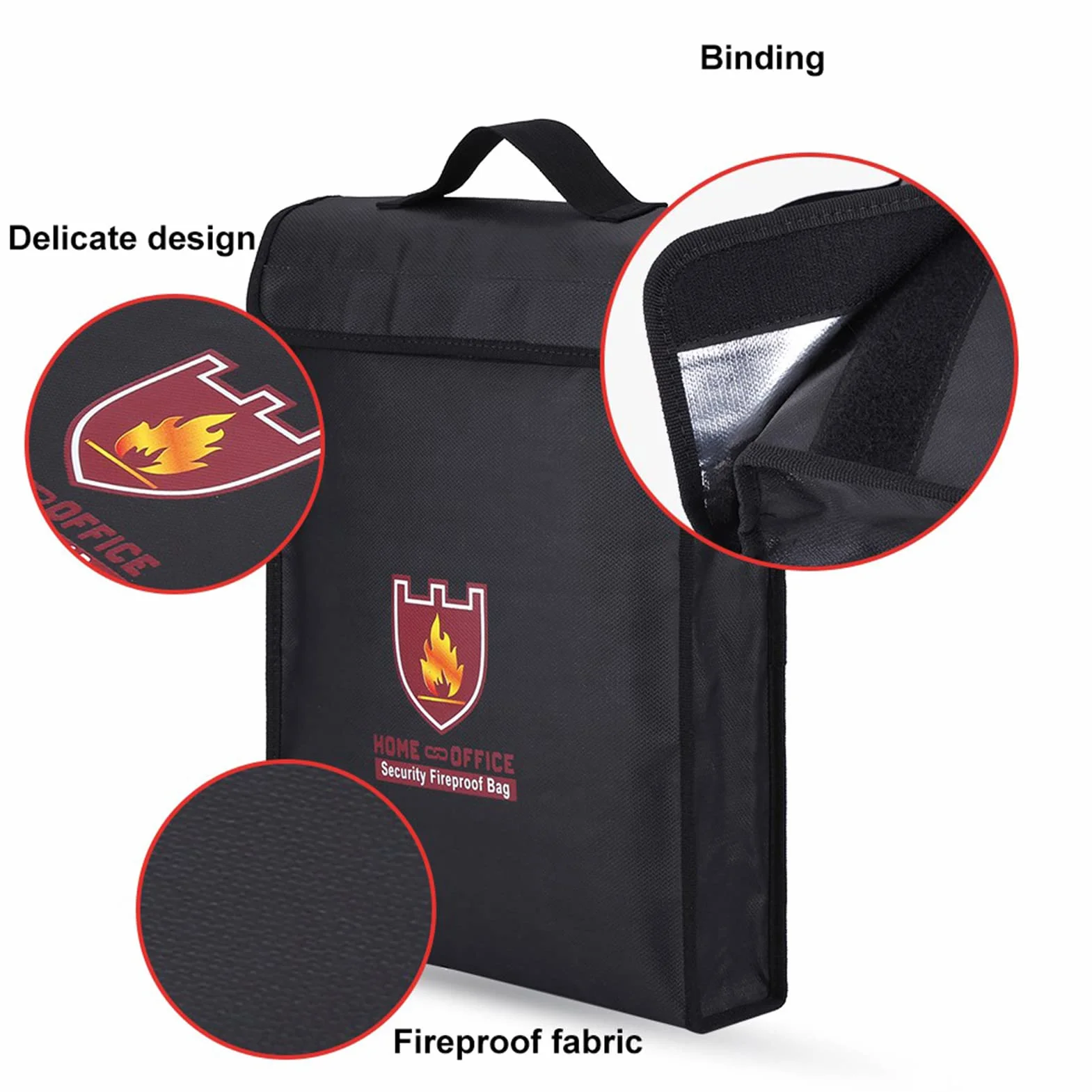 Borsa ignifuga con doppio rivestimento in alluminio e tessuto di vetro per batterie Lipo, documenti e denaro (38 * 28 * 7,5 CM)