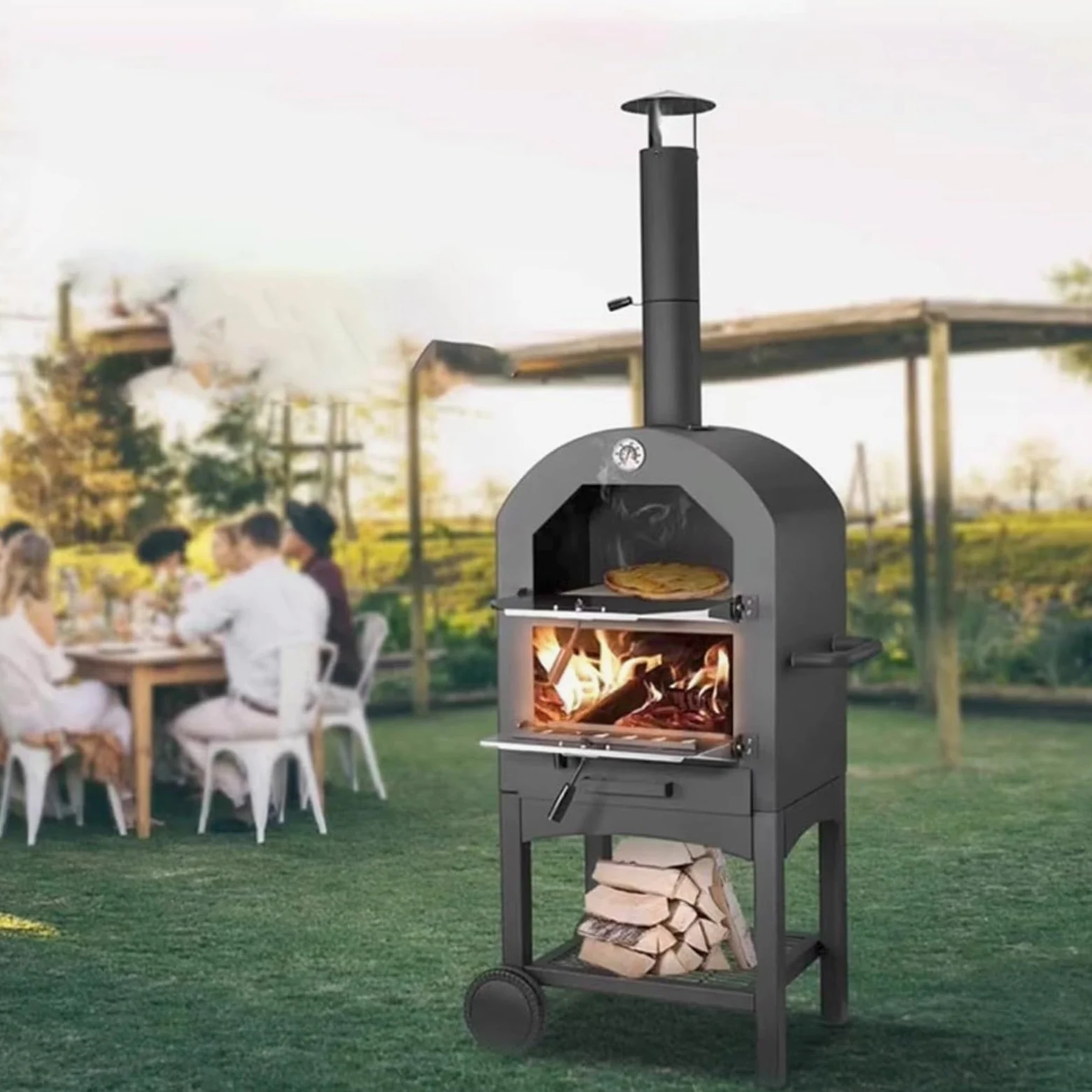 Cucina a Legna con Forno con Ripiani Cassetto Raccoglipolvere Stufa a Legna Economica per Cucinare Forno Multifunzione Adatto per Campeggio e Attività All'aperto