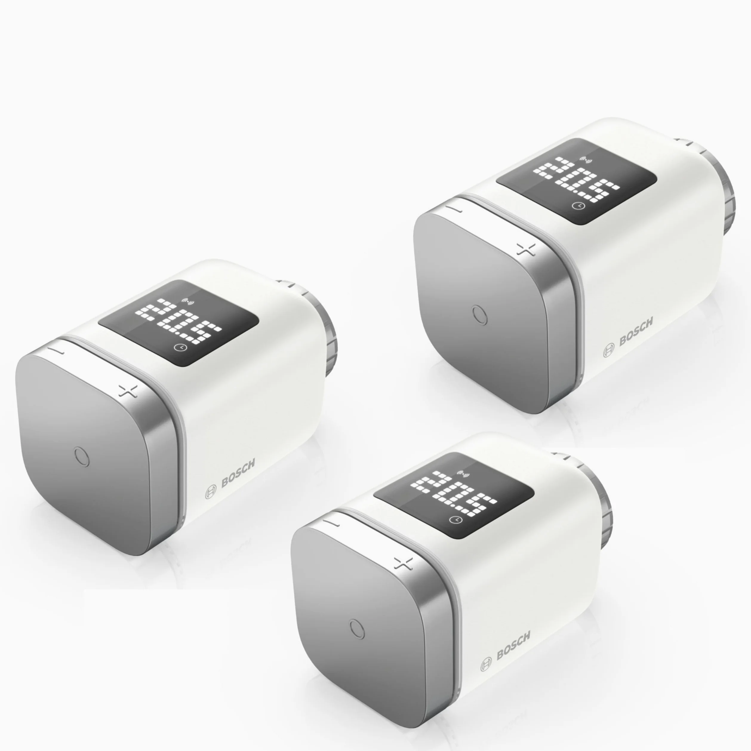 Bosch Smart Home Termostato per radiatore II [+M], termostato intelligente, uso flessibile nel sistema Bosch Smart Home o in sistemi Matter di diversi produttori, set da 3 pezzi