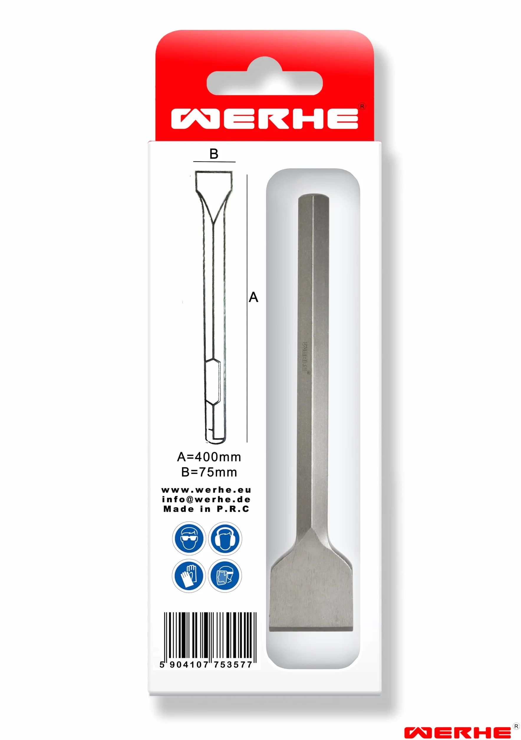 WERHE HEX28 Scalpello a spatola professionale 75 x 400 mm Acciaio per utensili