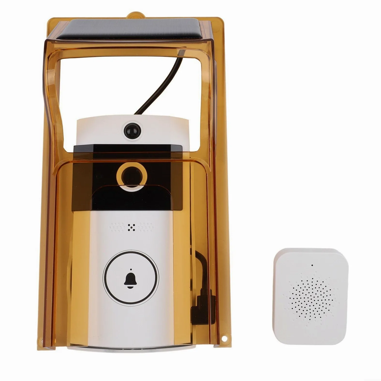 Campanello a energia solare, copertura antipioggia per campanello senza batteria, copertura per pannello solare per visione notturna, custodia impermeabile, citofono bidirezionale (con campanello)