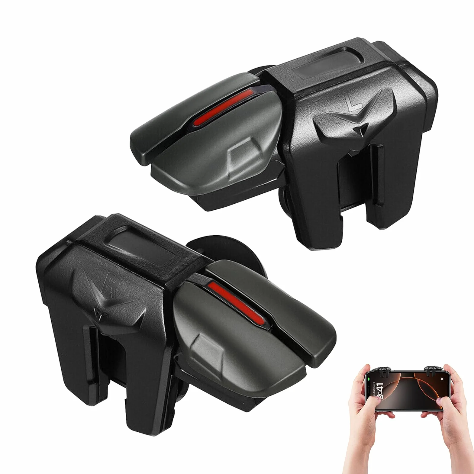 DONOONIS Joystick per Telefono, Triggers 6 Dita per iPhone e Android, Grilletti L1R1 L2R2 Rapid-Fire per PUBG, Tiro Veloce Smartphone Mobile Gamepad