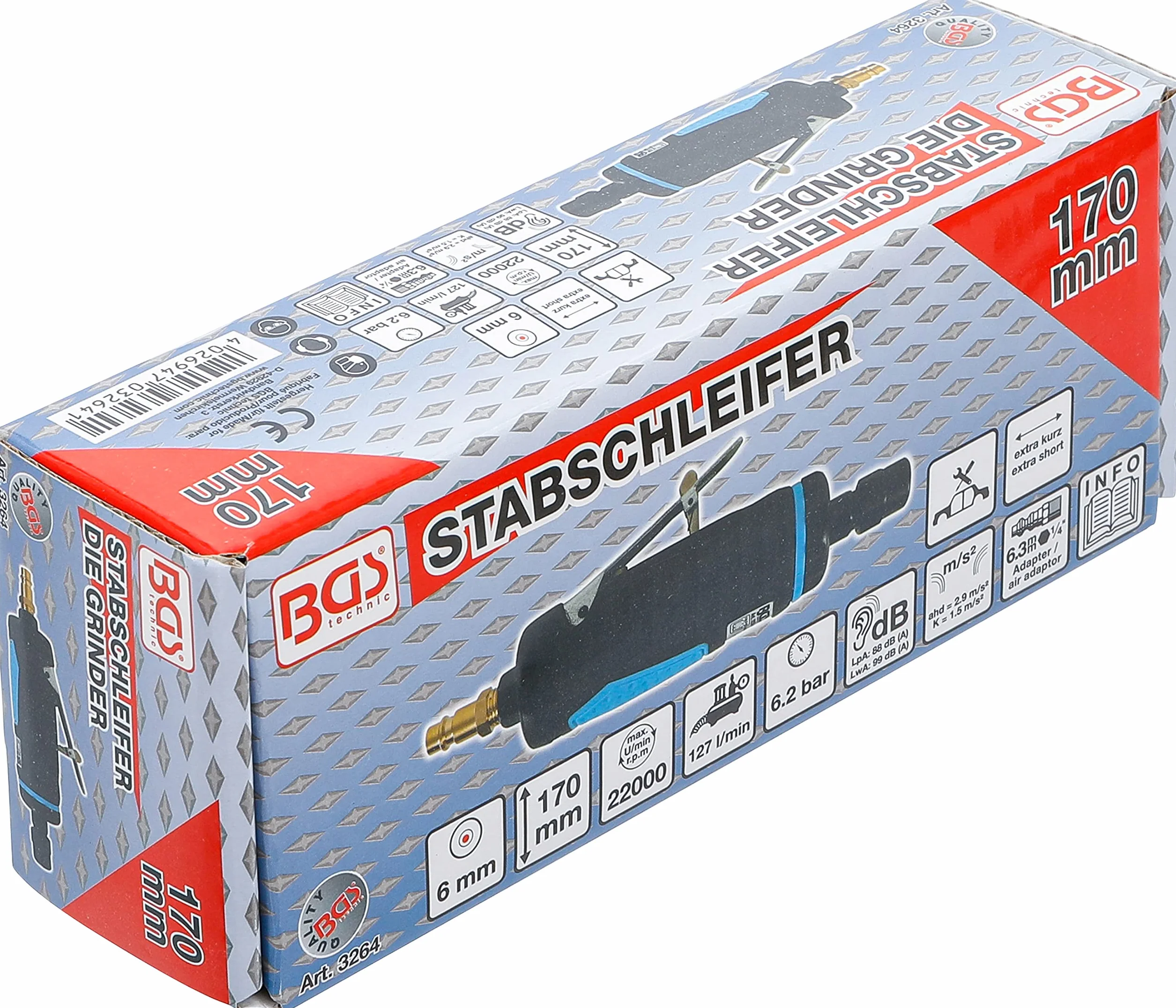 BGS Smerigliatrice per barre Aria compressa 170 mm Dritta 6,3 mm