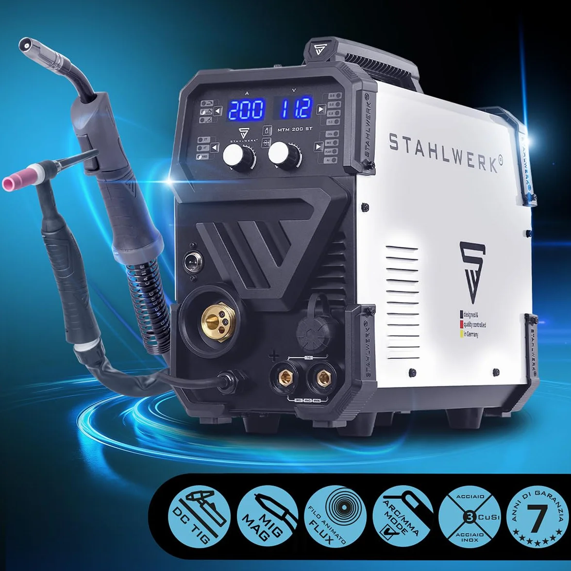 STAHLWERK Saldatrice combinata 3-in-1 MTM-200 ST Inverter TIG MIG/MAG MMA 200 A avanzamento sinergico 4 rulli