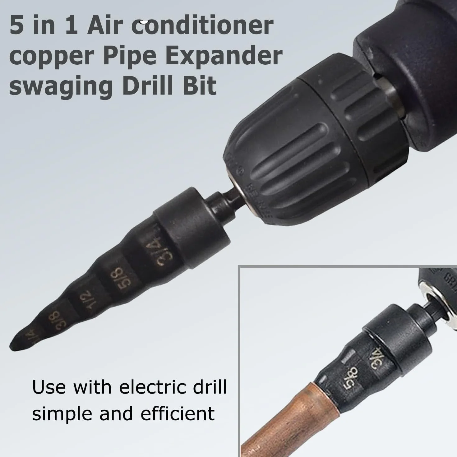 Jadeshay Espansore per Tubi 5 in 1 Punte per Trapano Multifunzione HVAC Strumento di Espansione per Tubi in Rame 1/4" 3/8" 1/2" 5/8" 3/4"