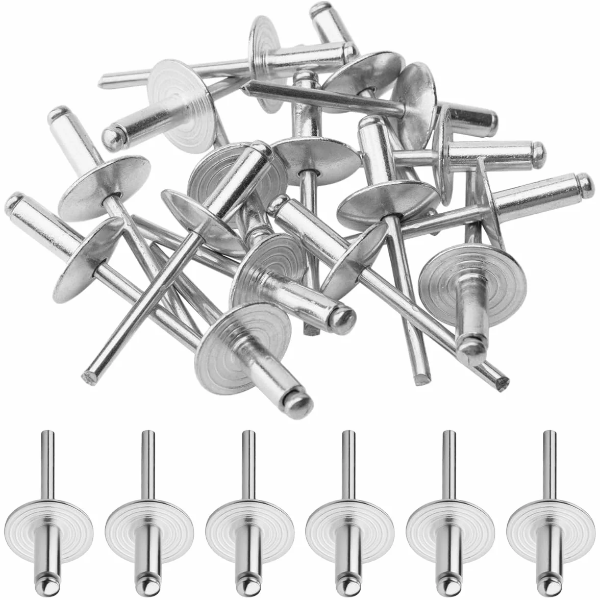 Rivetti Ciechi in Alluminio 4,8x16 mm Flangiati Grandi, Set 120 Pezzi Argento per Legno Mobili Lamiera