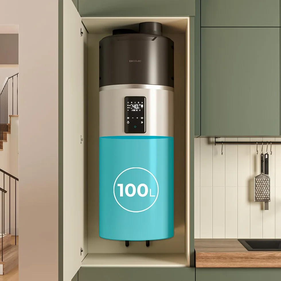 Cecotec Scaldabagno Elettrico 100Li Verticale con Display Touch AeroThermal 100L. Energia Sostenibile, Basso Consumo, Touch Screen, Controllo APP, R290, Temp. Fino a 75ºC