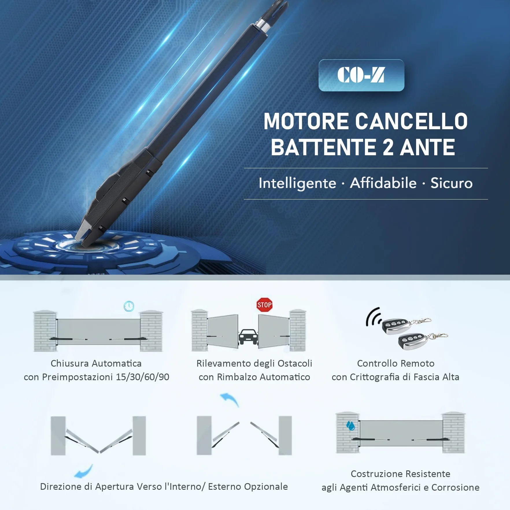CO-Z Automazione Cancello Battente 80W 800kg 6m con 2 Telecomandi