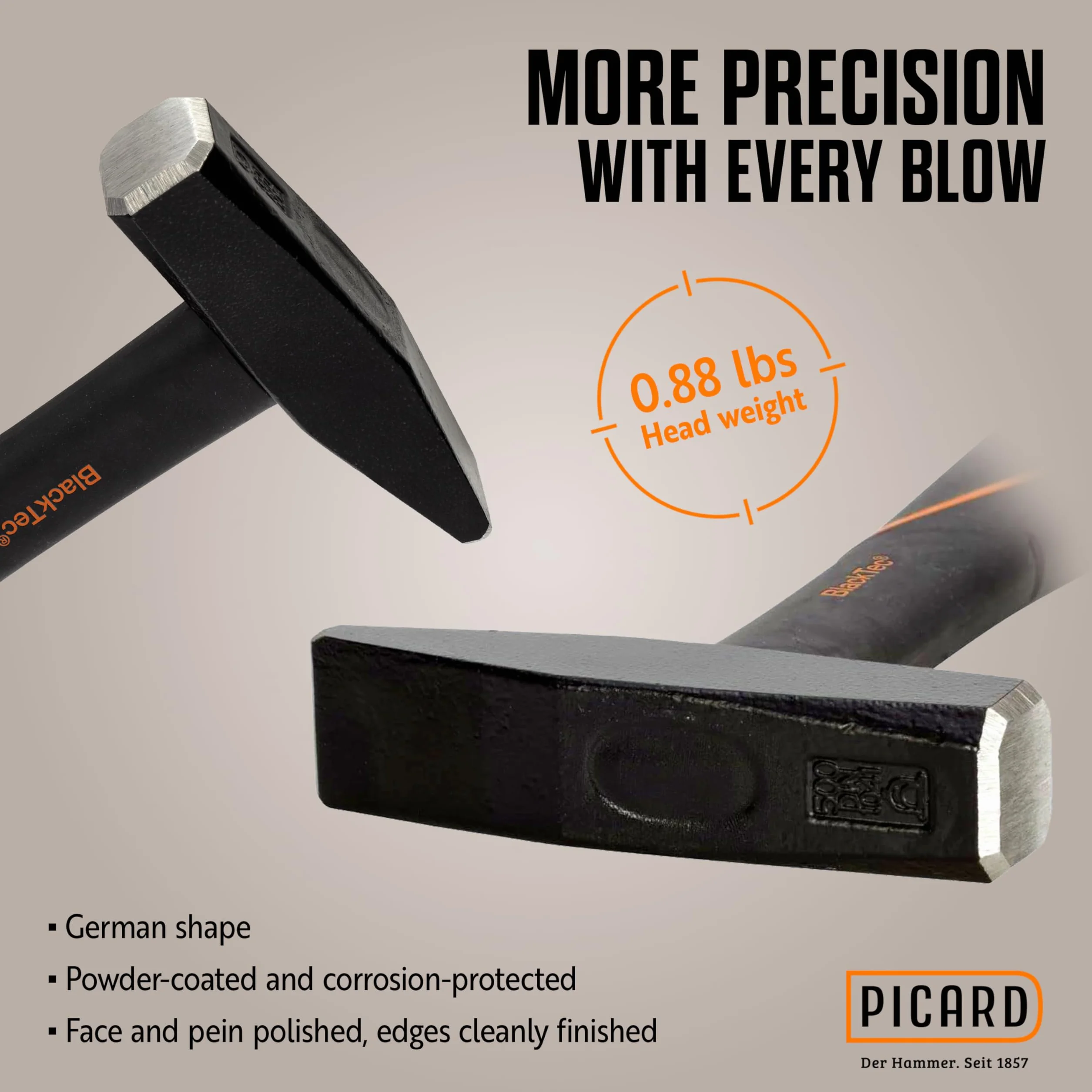 PICARD martello da fabbro BlackTec® 327 FS 400 g professionale manico 3 componenti nucleo fibra di vetro antiscivolo resistente corrosione