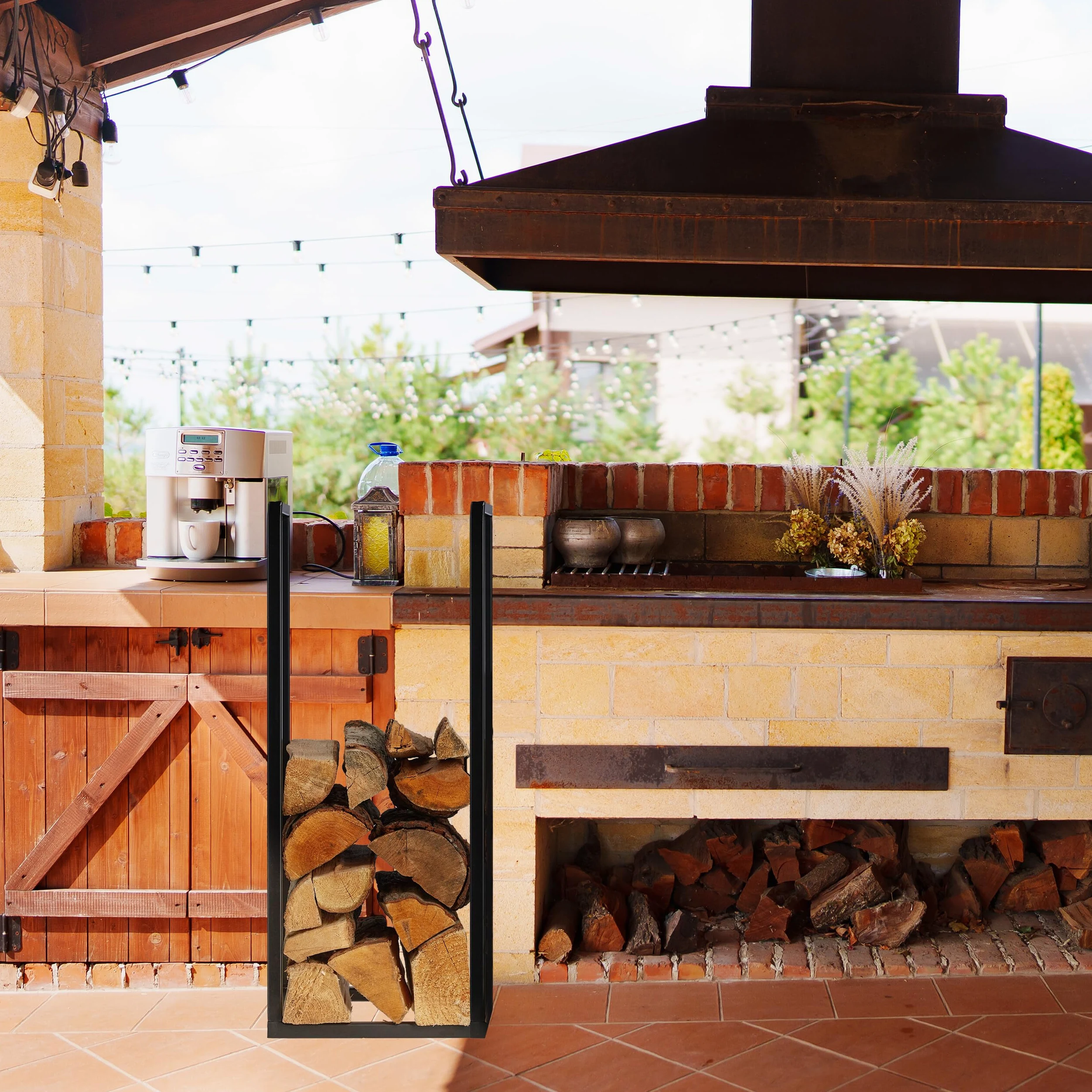 Relaxdays Scaffale Portalegna da Interno in Metallo, per Ceppi da Camino, HLP 75x30x30 cm, Porta Legna da Ardere, Nero