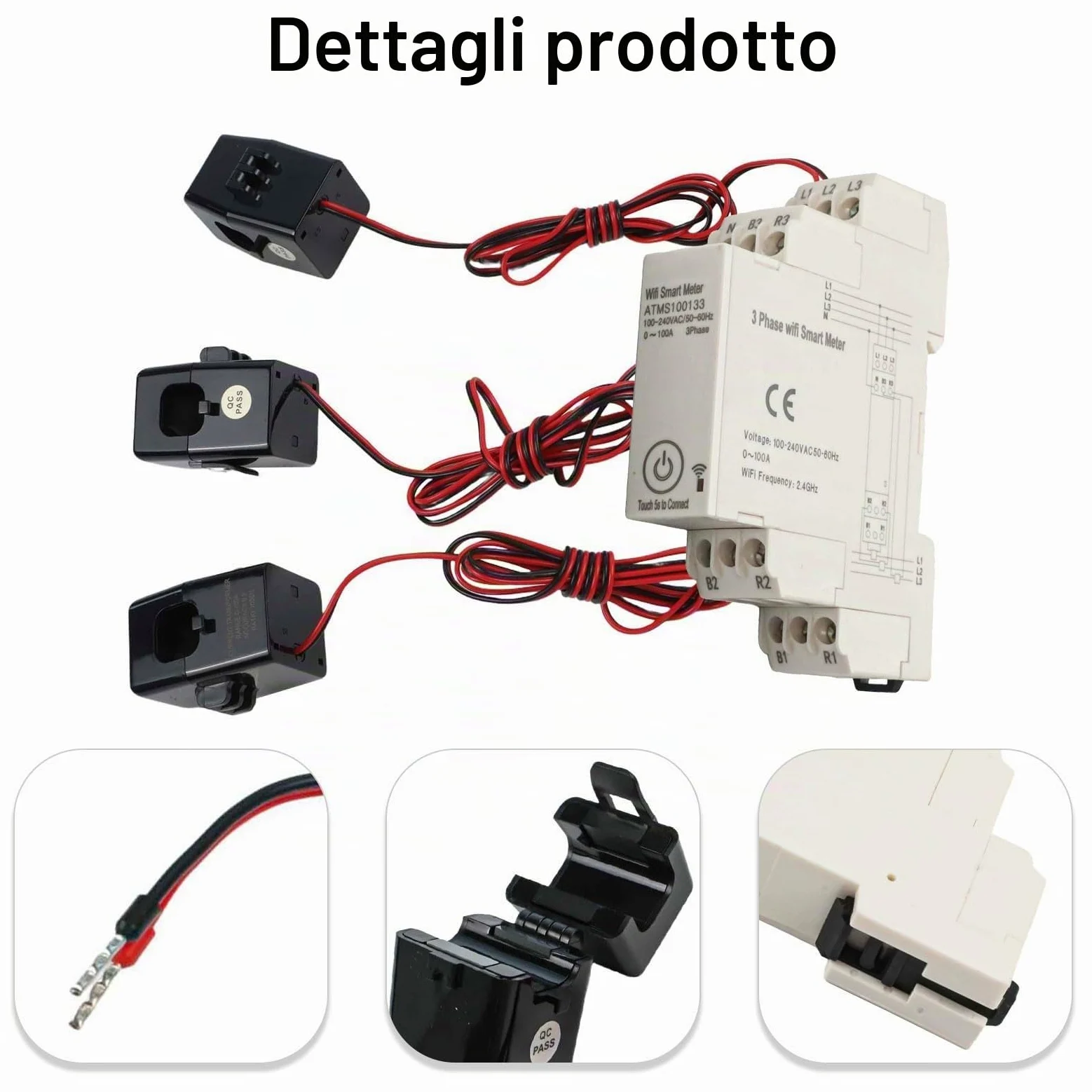 Smart Energy Meter, ATMS100133 trifase compatibile per Tuya WiFi con applicazione mobile 0-100A montaggio su guida