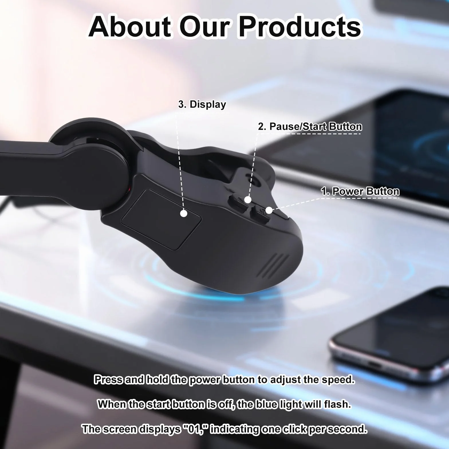Auto Clicker per Smartphone, Tapper Schermo Telefono a velocità Regolabile con Cavo Dati Dispositivo Auto Tapping 180° Ruotabile per iOS Android Tablet Trasmissione Live Offerta Lampo (Nero)