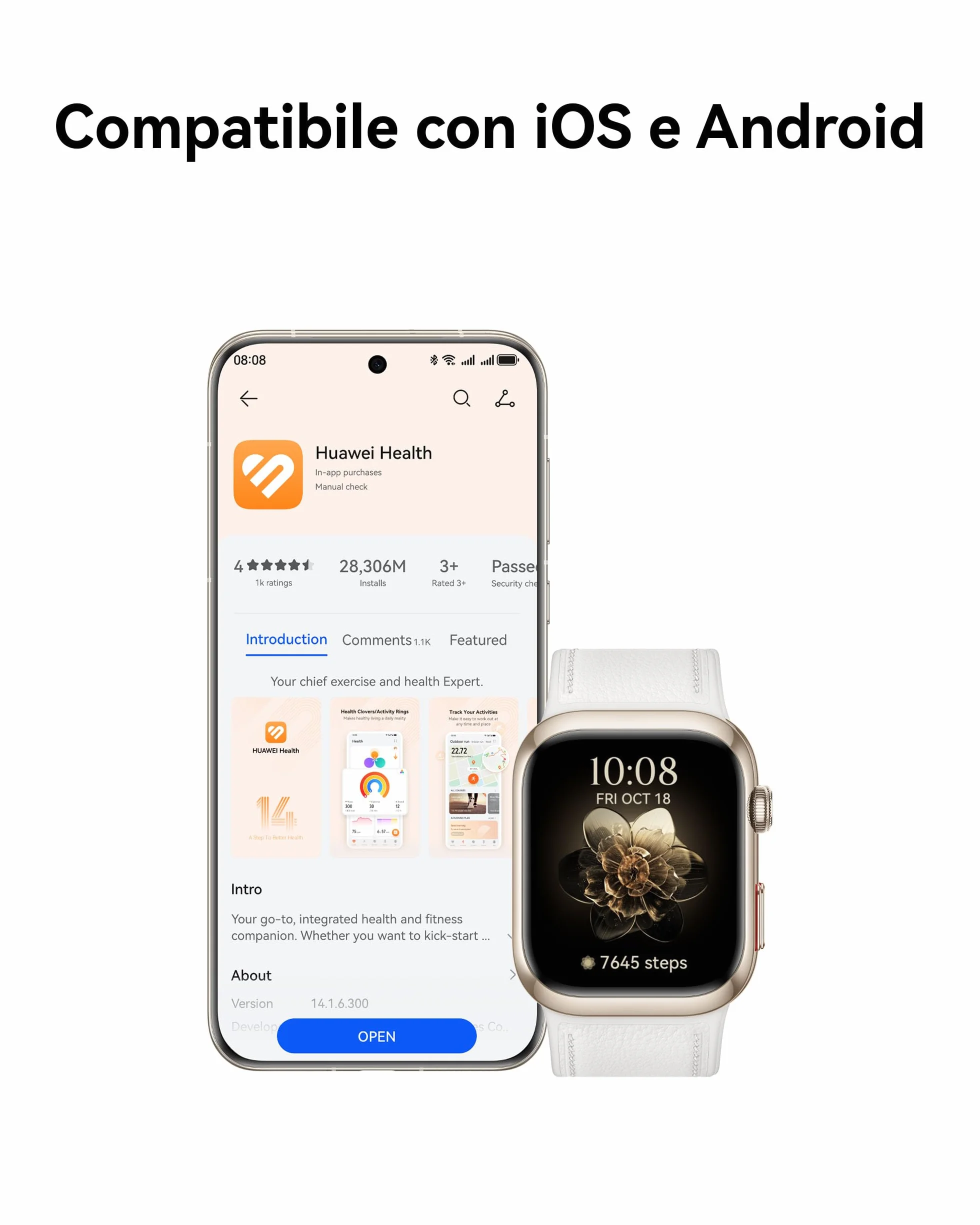 HUAWEI WATCH D2, smartwatch con monitoraggio pressione sanguigna, ECG a singola derivazione in grado di rilevare solo la fibrillazione atriale, stress, sonno, SpO2 e compatibile con iOS e Android