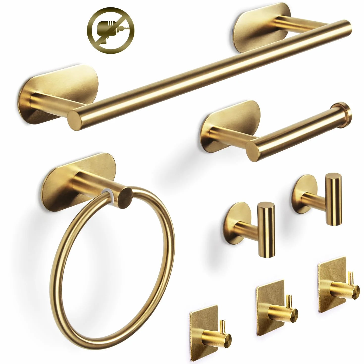 Set Porta Asciugamano 8 Pezzi Acciaio Inox Autoadesivo a Parete Bagno Cucina Oro