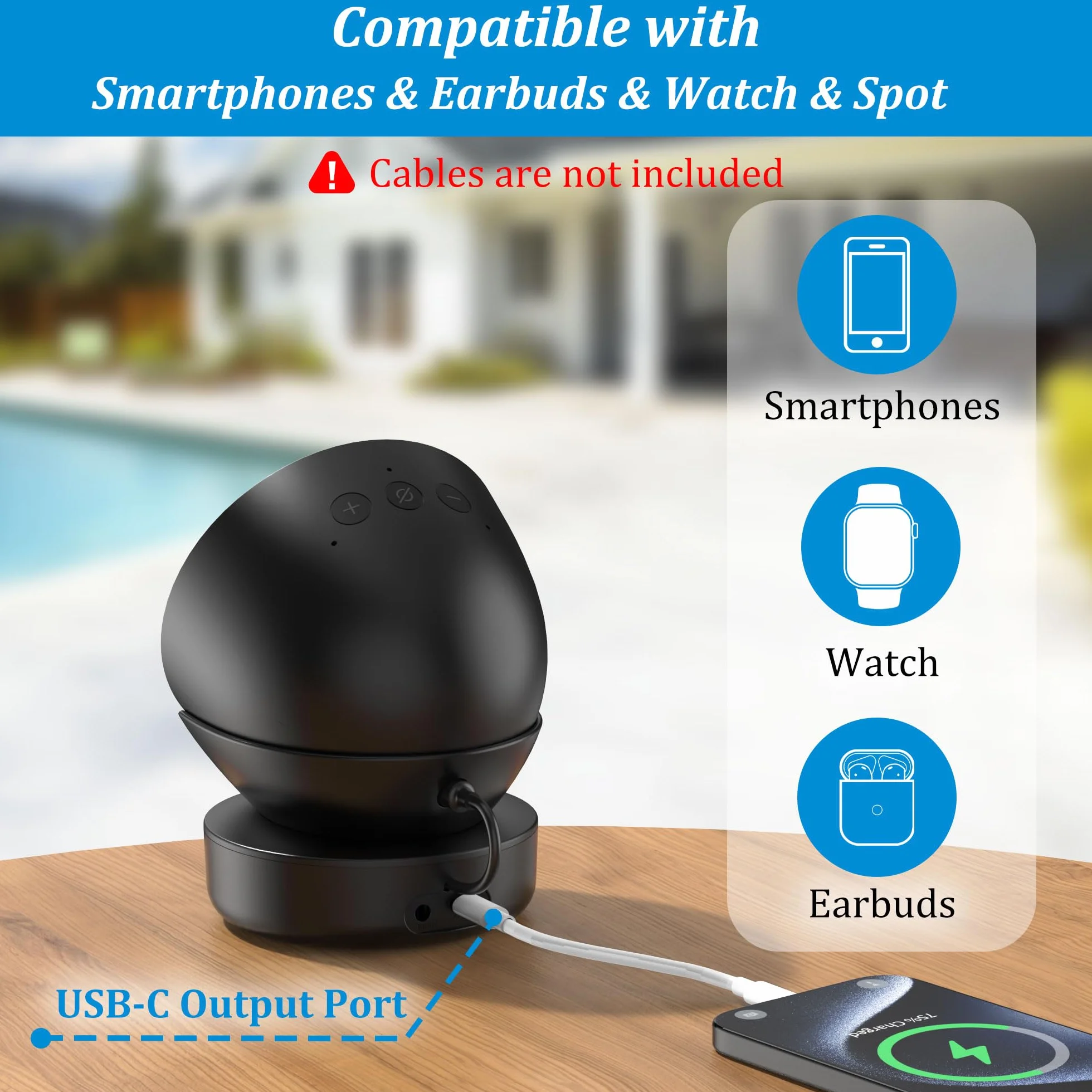PlusAcc Batteria per Spot - Dock Ricarica Portatile con Porta di Uscita USB-C, Accessorio da Tavolo per iPhone e Spot (Spot Non Incluso) (Nero)