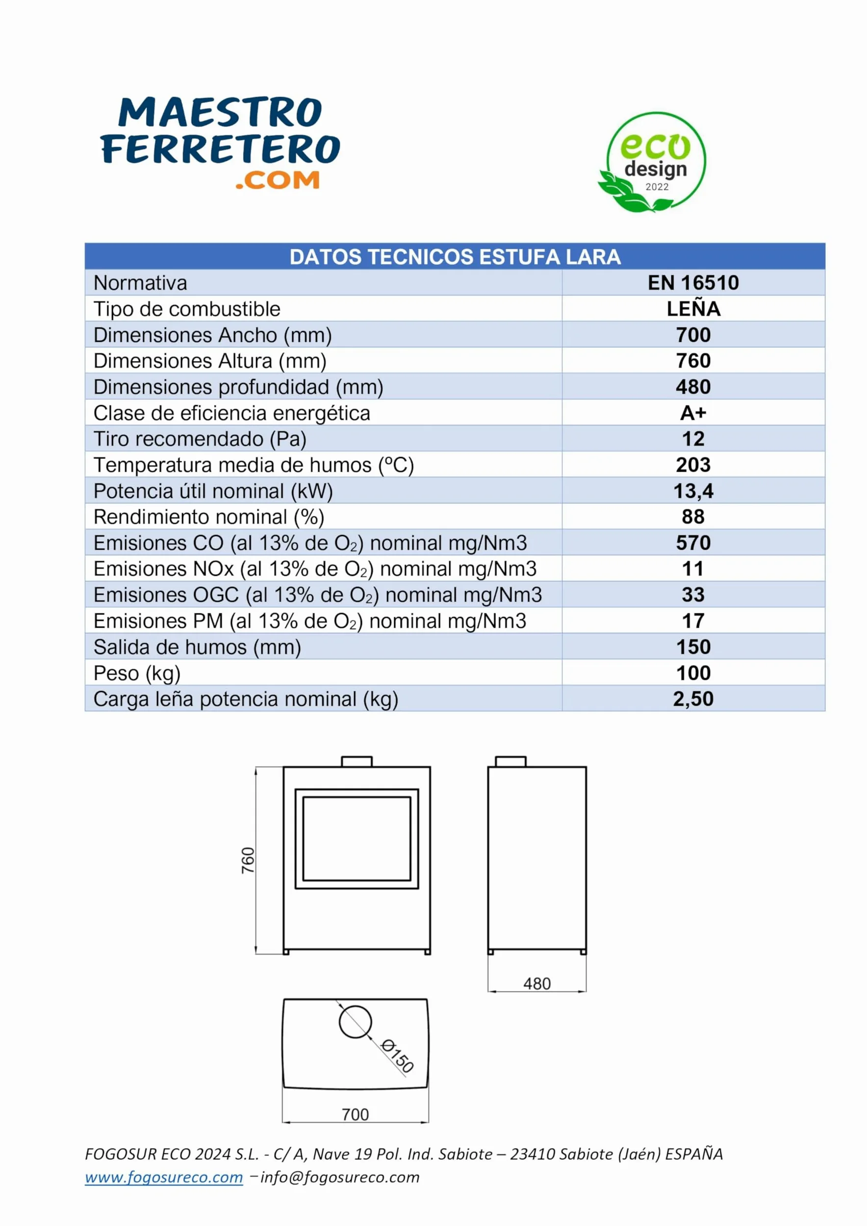 MF - Stufa a Legna Lara da 13,4 kW in Acciaio con Ampio Vetro Panoramico, Camera in Vermiculite e Vetro Ceramico Pulito - Alta Efficienza e Basse Emissioni
