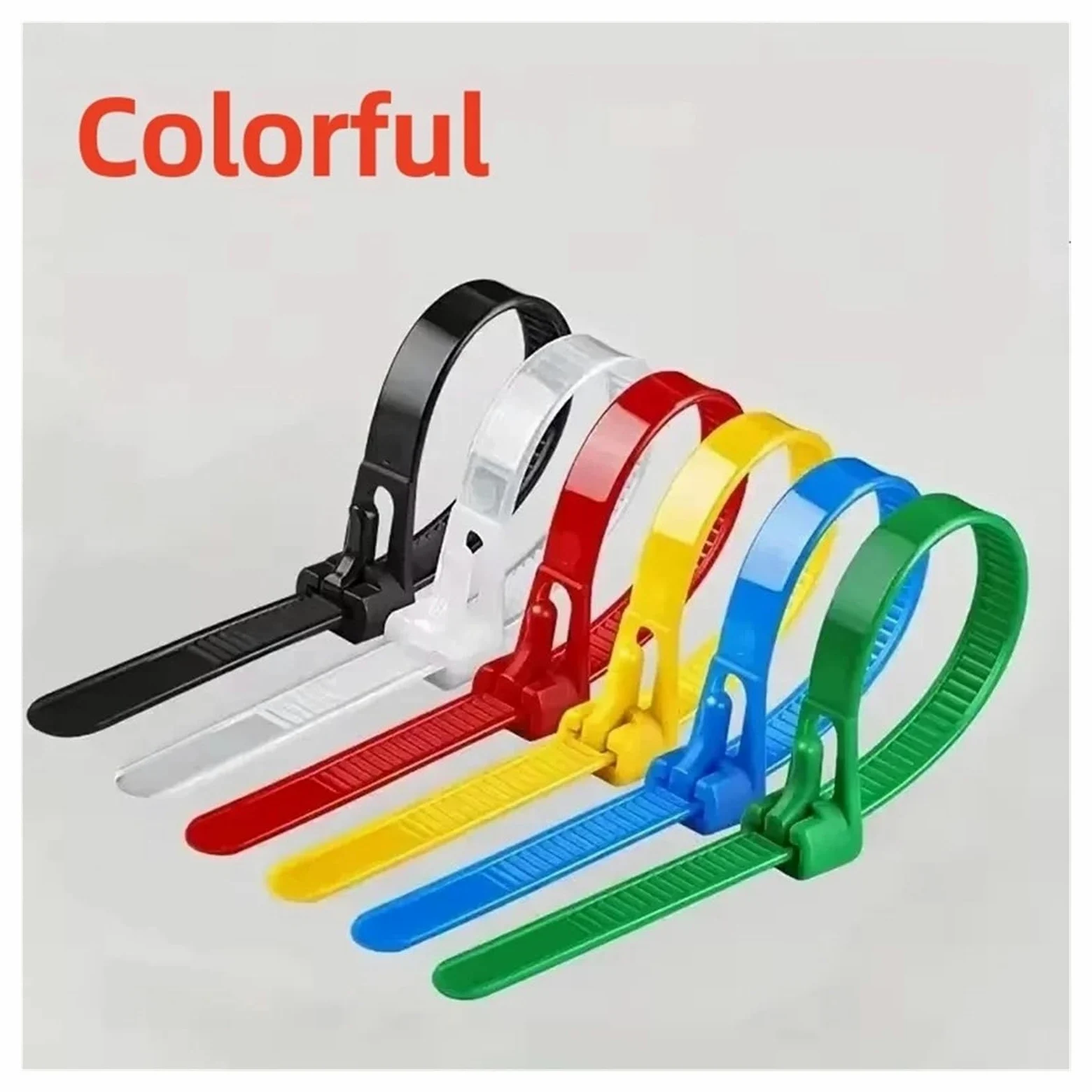 Fascette riutilizzabili con pulsante di rilascio | Fascette in nylon misto bianco e nero - Cinghie slipknot staccabili per casa, ufficio e officina (colorate, 200 pezzi)