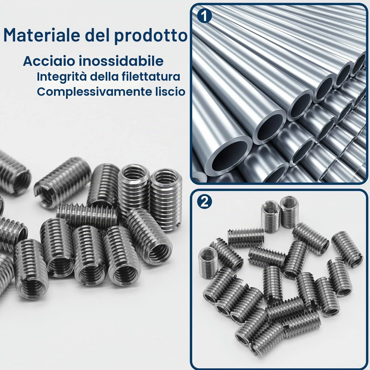 20 pezzi inserti filettati M8 a M6, inserto di riparazione filettato autofilettante, strumento di riparazione per inserti filettati a scanalatura in acciaio inossidabile, filettatura interna metrica
