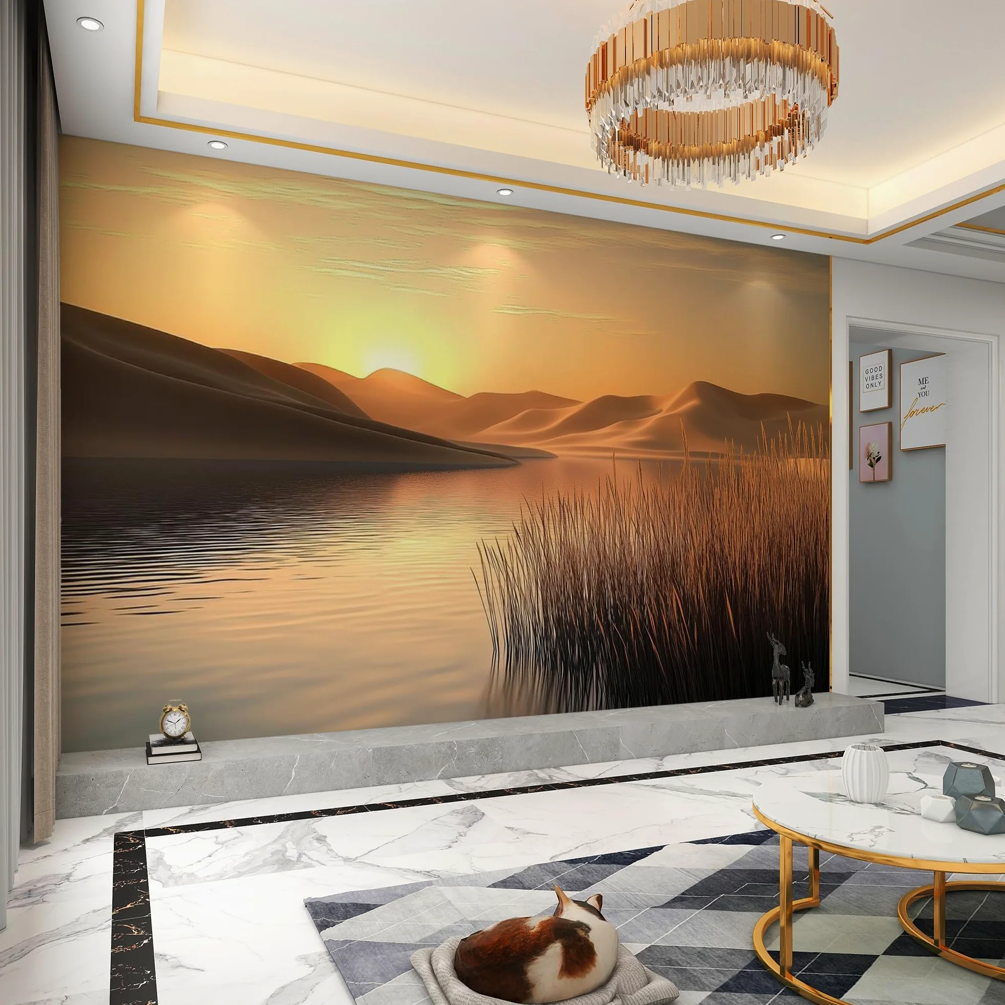 Carta da parati effetto 3D Deserto 300 x 210 cm Murale Non Tessuto Tramonto Fotomurale Stampa HD Moderna Poster Per Soggiorno E Camera Da Letto Design 2M1442