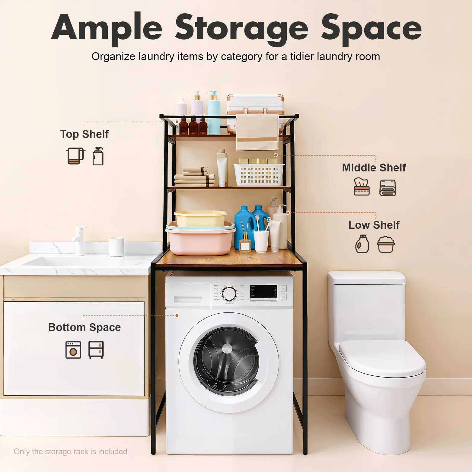 Mobile per lavatrice, 3 ripiani, scaffale per lavatrice, autoportante, con portasciugamani per bagno, lavanderia, 69 x 60 x 176 cm