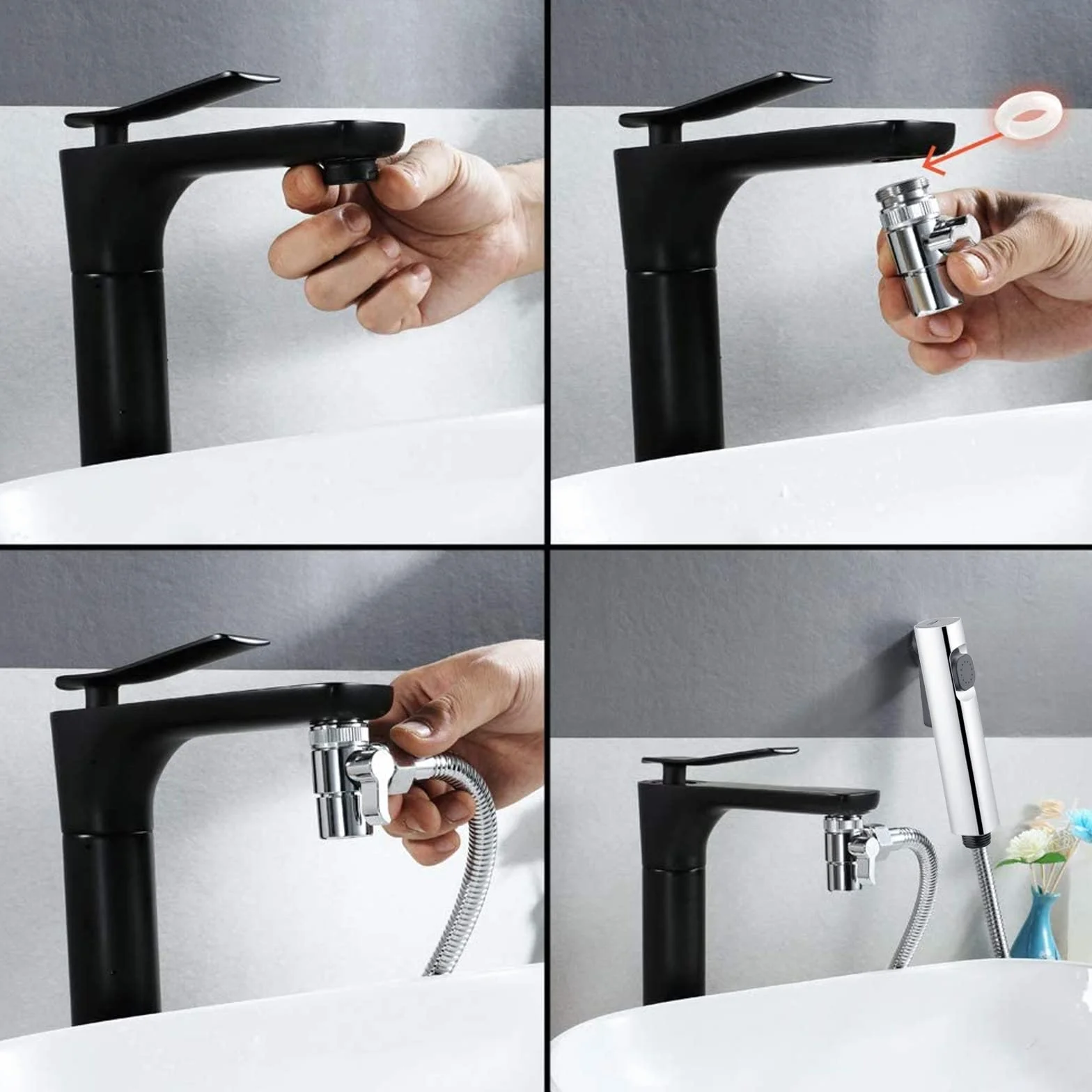 Kit Doccetta per Bidet Portatile ABS Spruzzatore WC Doppia Modalità Doccia Deviatore 2 Vie Tubo Flessibile 150 cm Supporto