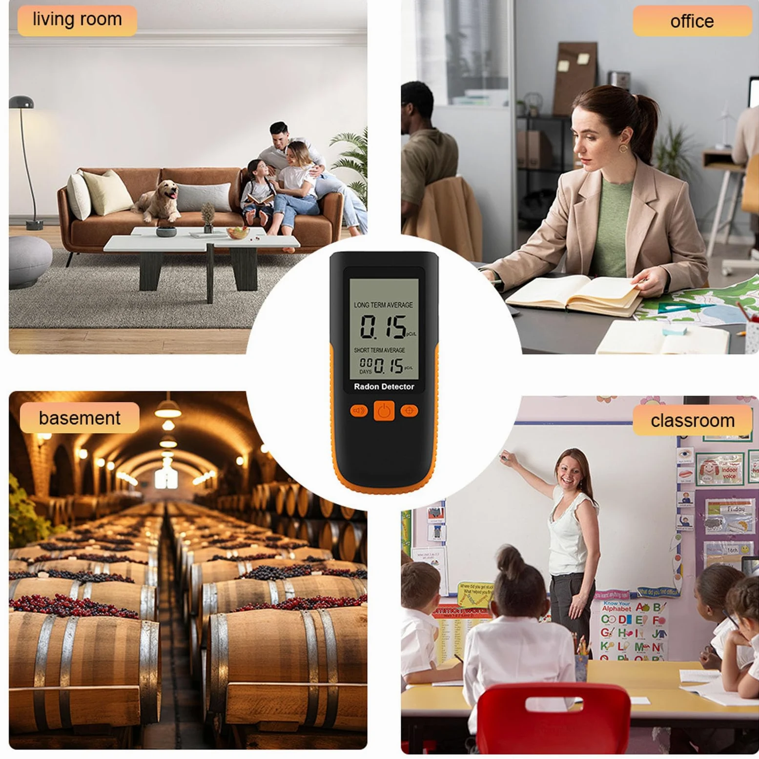 Rilevatore di Radon Portatile 0-270pci & L per Residenti di Casa Lavoratori Ufficio Amministratori Scuole Operatori Hotel Sensore Ionico Ad Alta Precisione Monitora Livelli