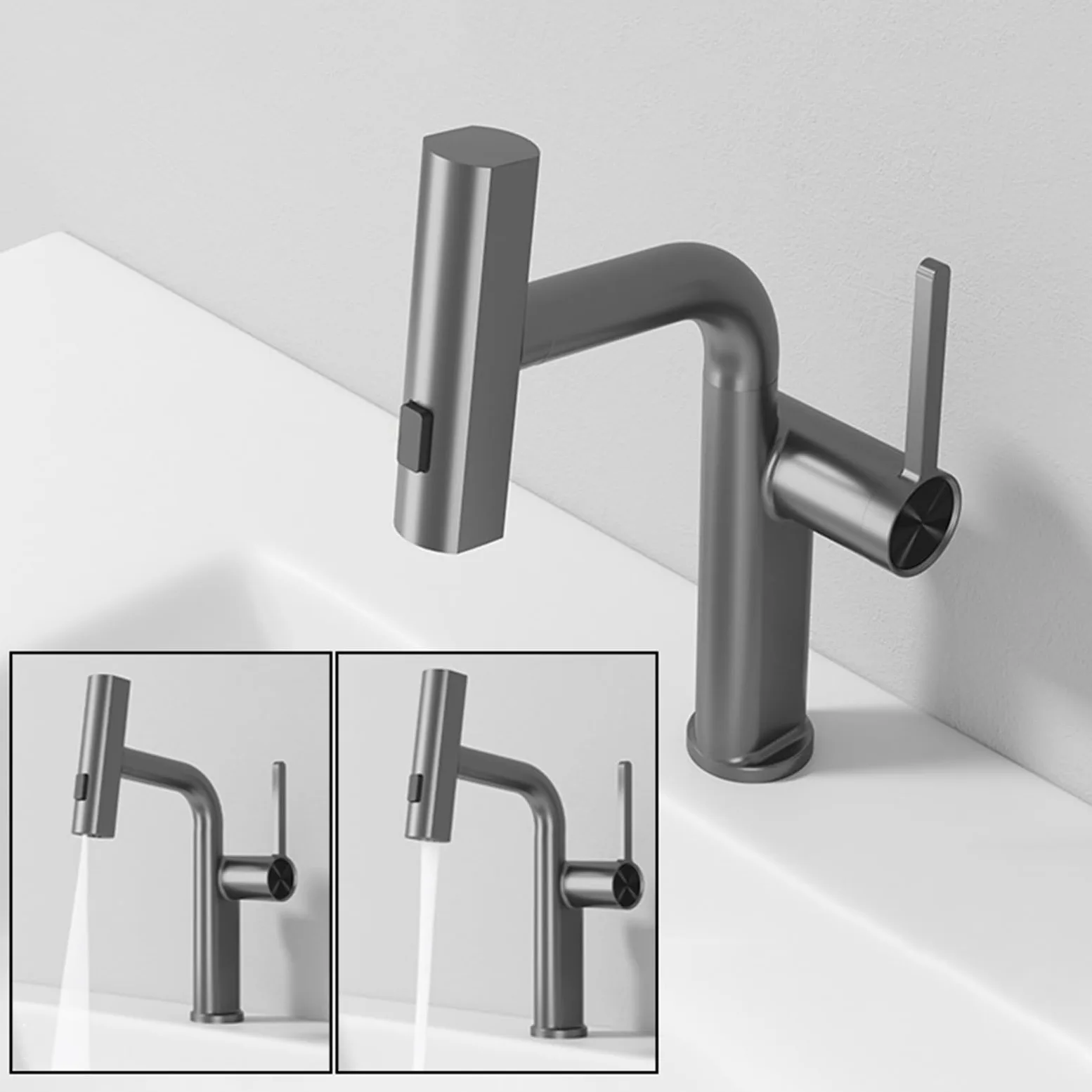 Generico Rubinetto da Bagno Miscelatore per Lavabo Cascata Miscelatore Estraibile per Lavabo da Bagno Rubinetto Monocomando per Lavabo da Bagno 2 modalità Ottone Cromo