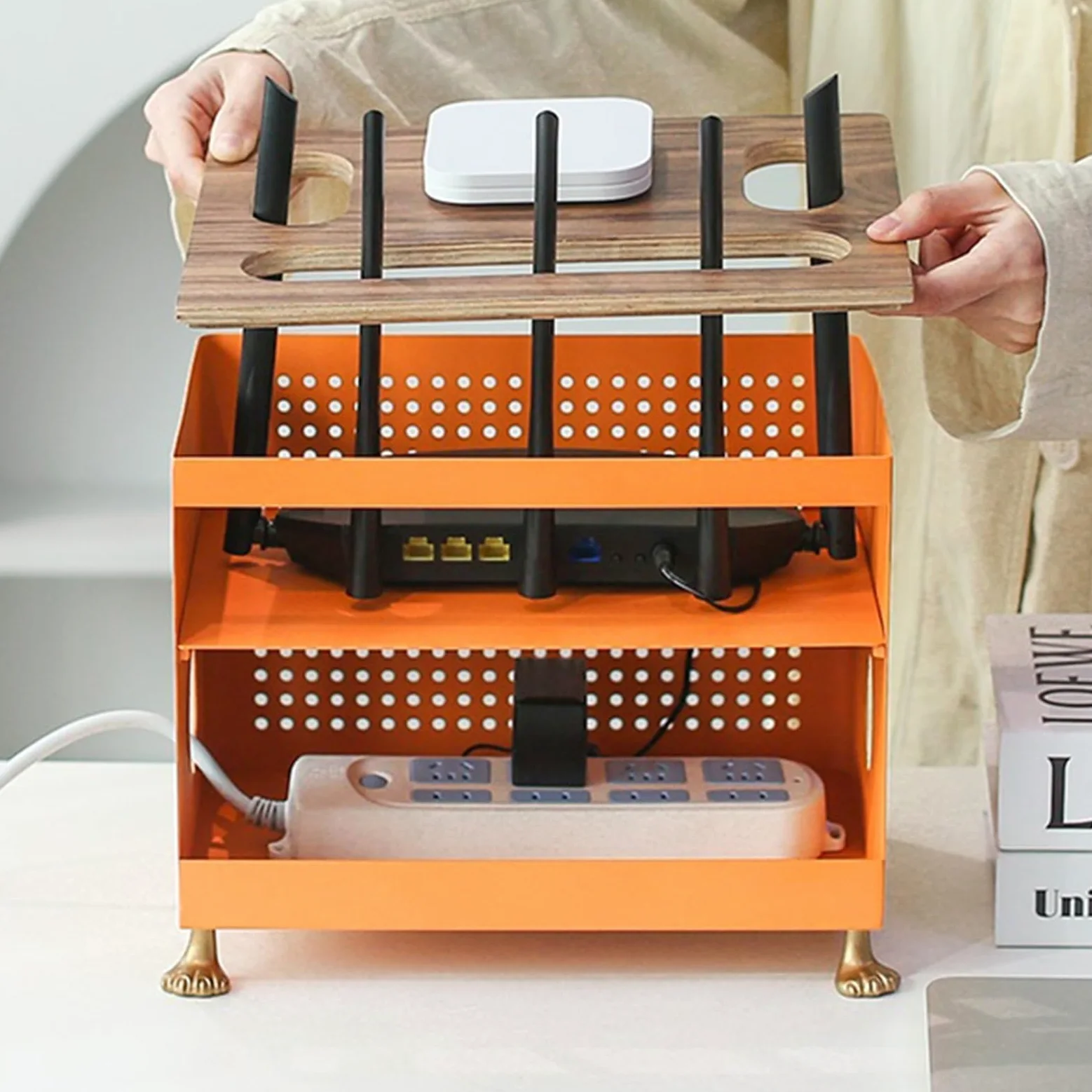 Gestione Cavi Box Coperchio del Desktop della Scatola di immagazzinaggio del Router Brutta Scatola for Gatti con Luce WiFi Cavo Organizer Box