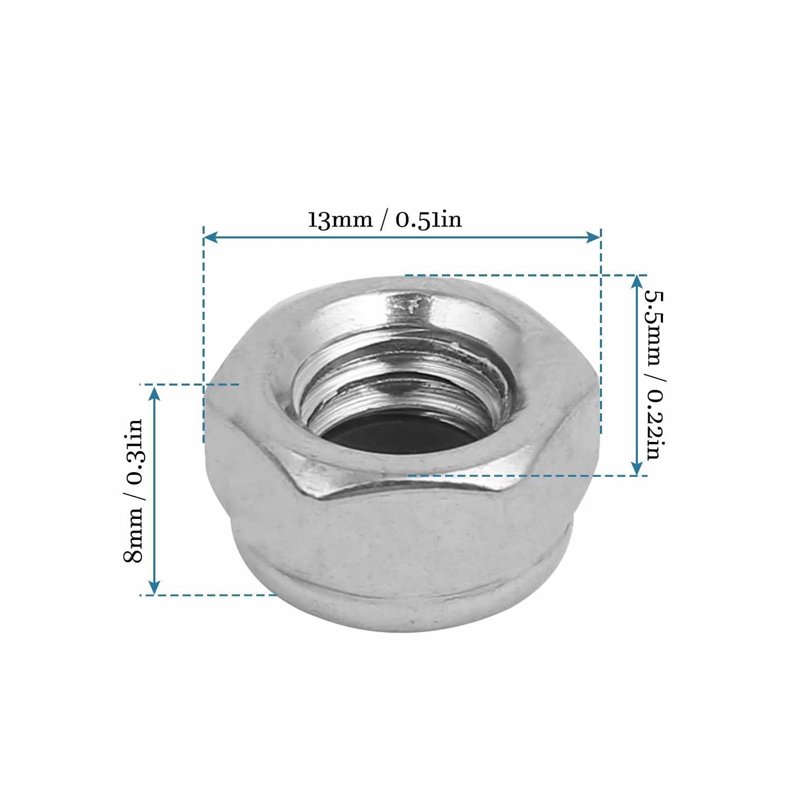 QUARKZMAN M8 x 1.25mm Hex Lock Nut 304 Stainless Steel Left Hand Thread, 4-Piece Set