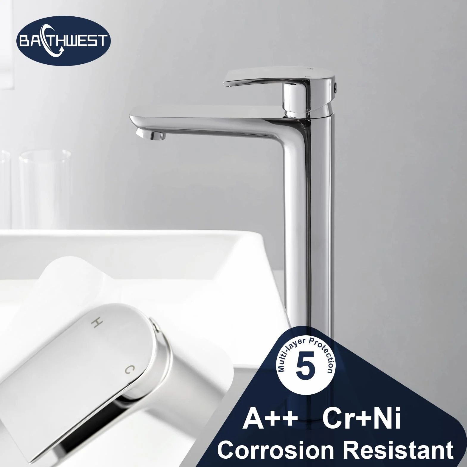 922L - Rubinetti miscelatore per lavabo, monoblocco moderno, in ottone cromato