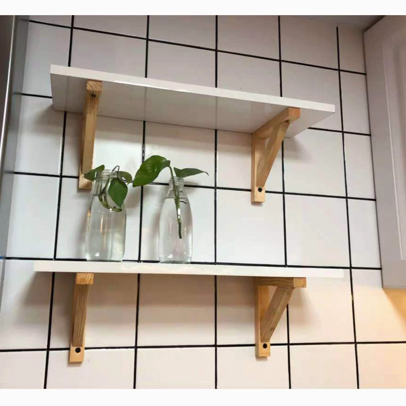 90 Gradi Supporti Angolo Staffe per Mensole,Legno Massiccio Mensola aTriangolo Staffa per Mobili,Decora la Cucina,Bagno,Diy Mensola Legno,con Viti,2 Pz (35cm/13.78in)