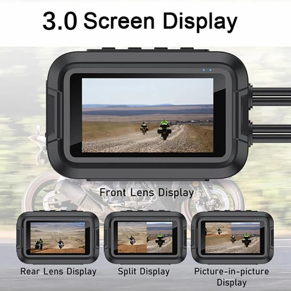 V9 Dashcam per Moto WiFi 1080P Fotocamera Anteriore Posteriore Videoregistratore per Moto Impermeabile con Monitor di Parcheggio Resistente B