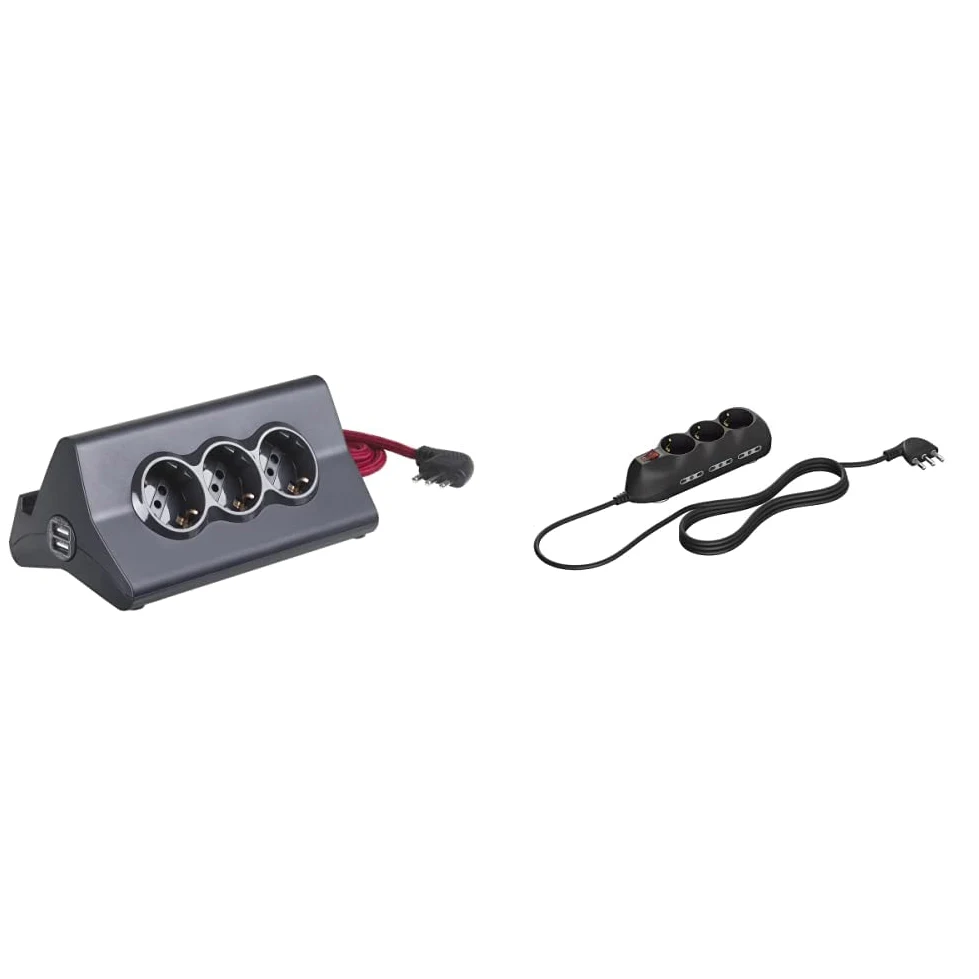 BTicino S3713GBU Ciabatta Multipresa da Scrivania con Spina 10 A, 3 P30, 2 Prese USB, Interruttore, 2 m, Nero & Ciabatta Multipresa Compatta , 9 Slot, con Interruttore Luminoso