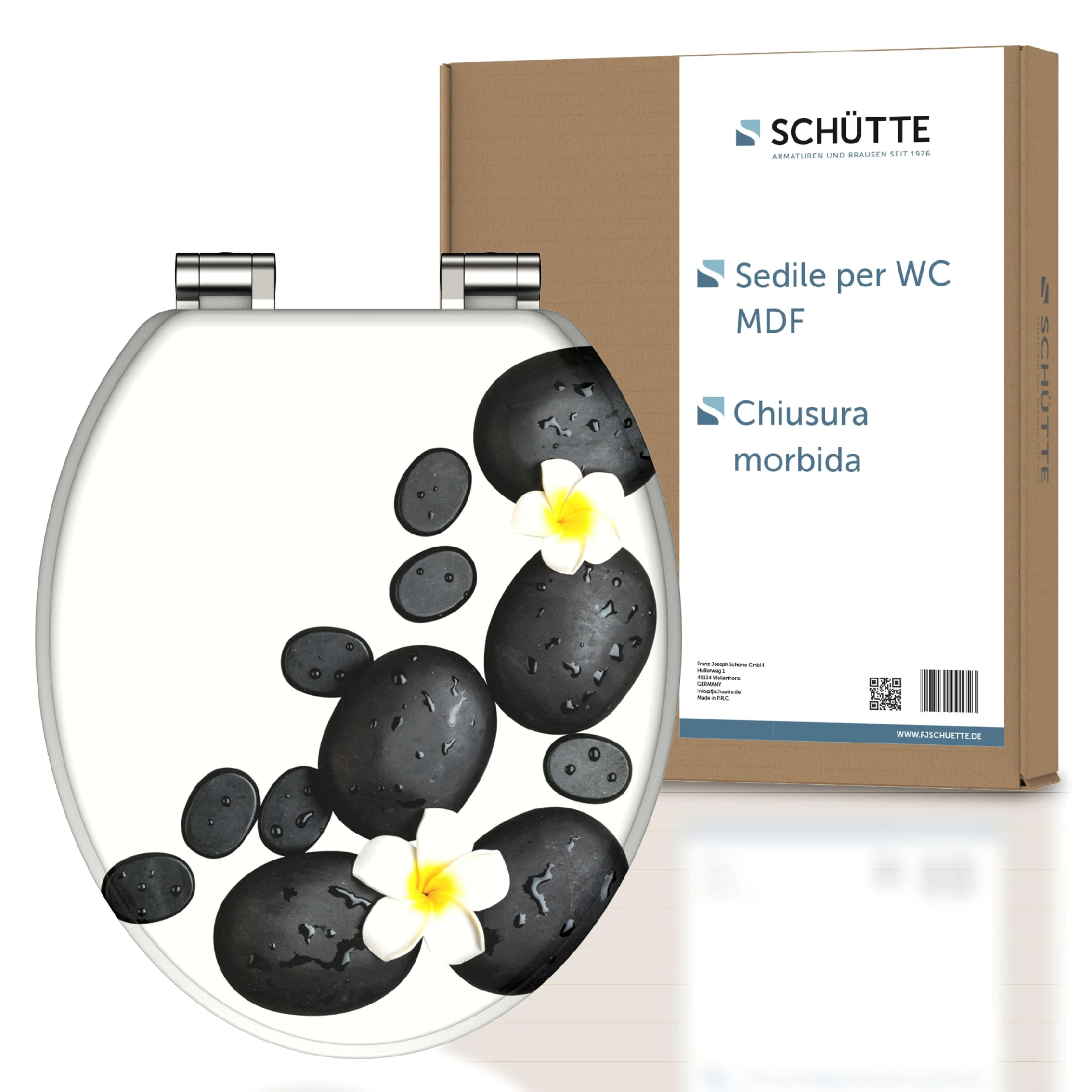 SCHÜTTE Tavoletta WC chiusura ammortizzata legno | Copriwater universali globo | Coperchio Water MDF | Sedile WC Universale | Asse Water | Fino a 250 kg | STONES