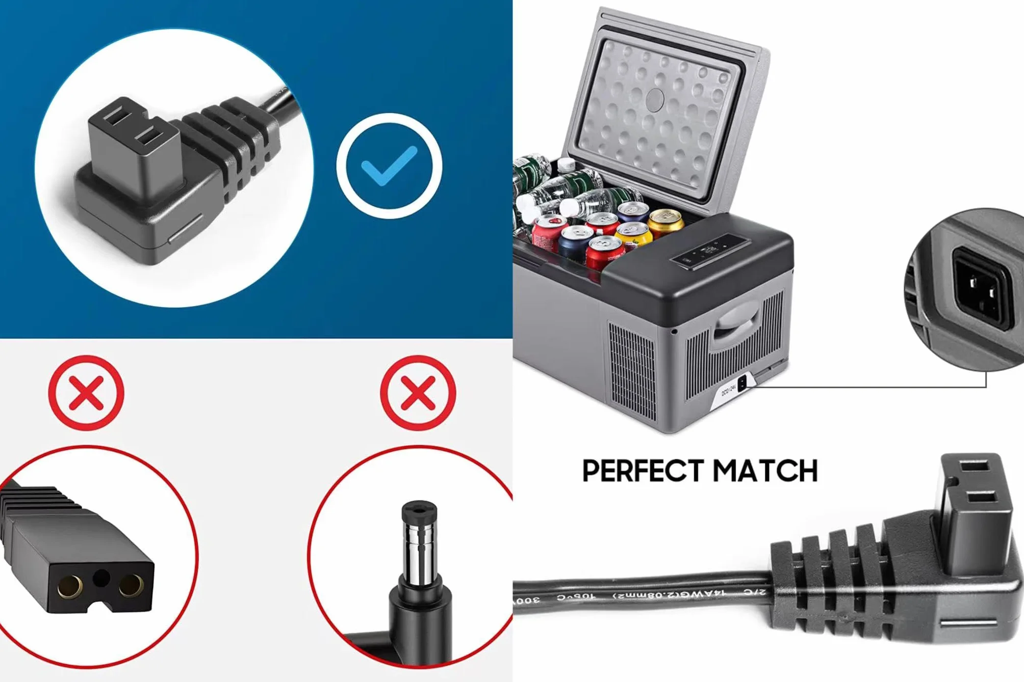 Adattatore di alimentazione da 12 V/24 V CC, caricabatteria da auto per Alpicool CF35, CX30, CX40, T36, G22, Waeco CFX-35, CDF-36, CDF-26, CF-50, cavo di prolunga per frigorifero Mobicool MCF40 FR40