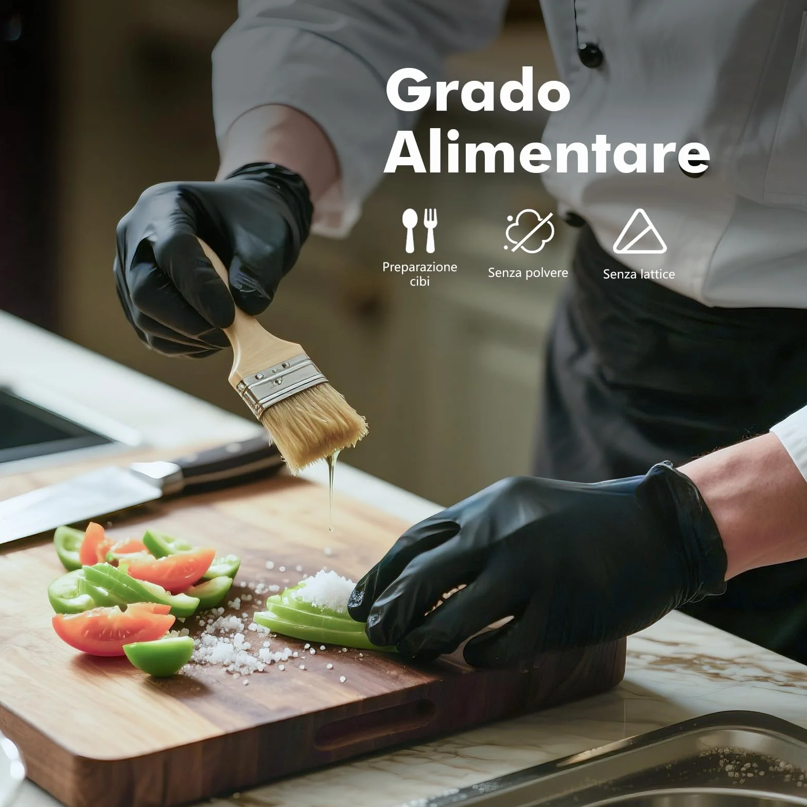 GRIFEMA Guanti in Nitrile Neri 100 Pezzi Taglia, Monouso Senza Polvere e Lattice, Uso Alimentare, Alta Sensibilità Tattile, EN 455/374-M