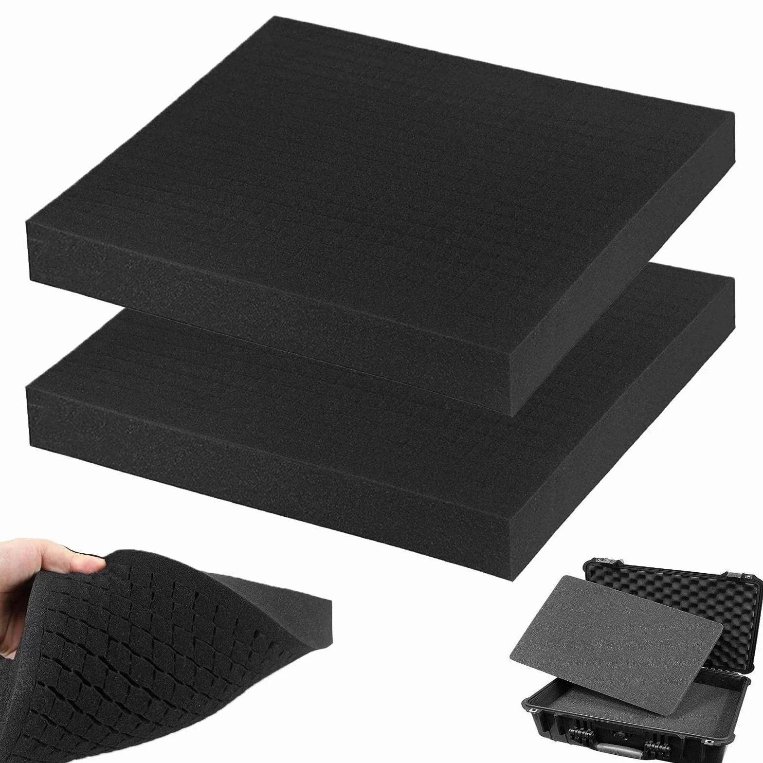 Gommapiuma a Griglia 400 x 300 x 50 mm 2 Pezzi Nero Inserto Pretagliato
