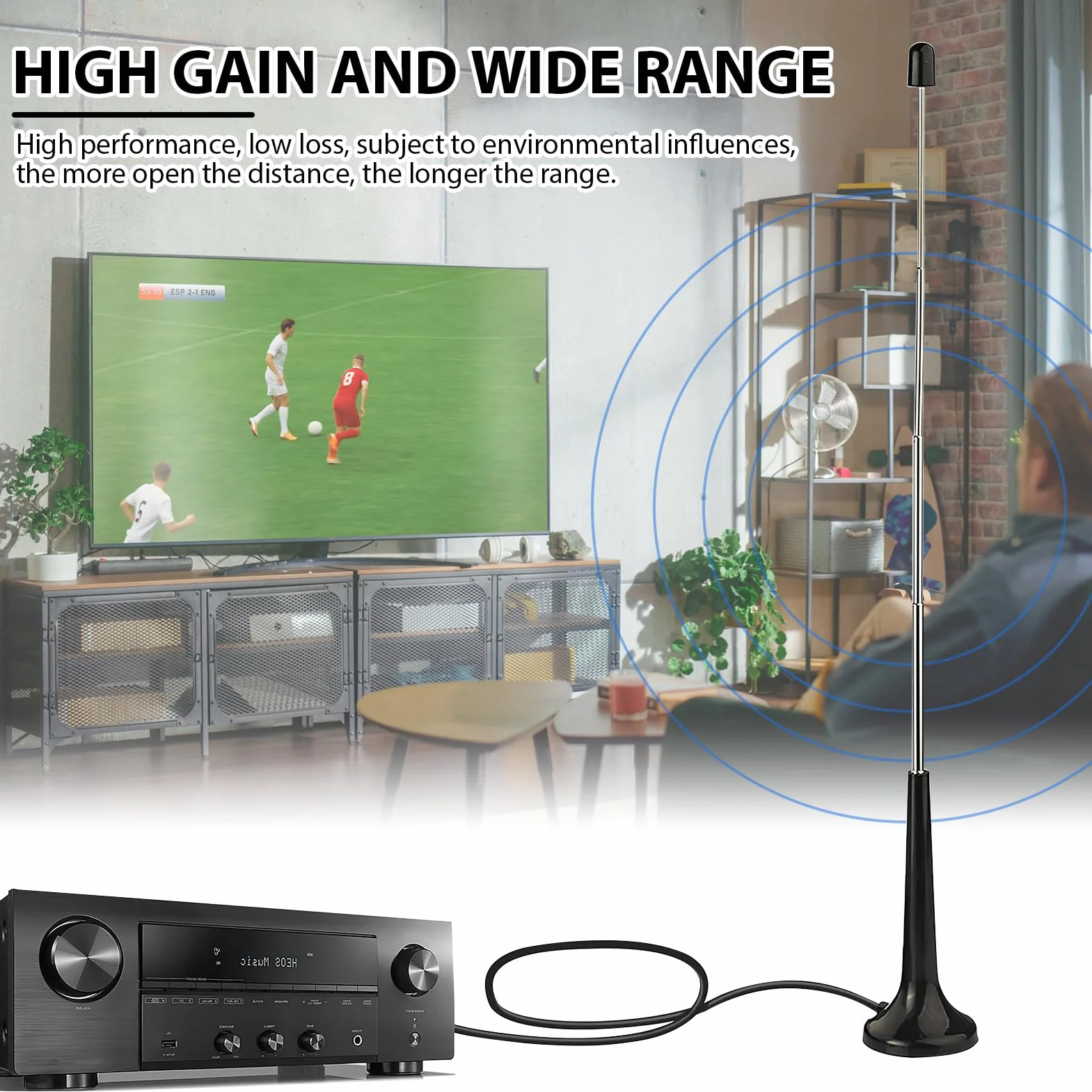 Antenna Radio DAB FM Telescopica Interna con Base Magnetica, Antenna FM radio da Interni 75 Ohm, Compatibile con Sintonizzatori Stereo, Ricevitori AV, Amplificatori, Sistemi Home Cinema e HiFi
