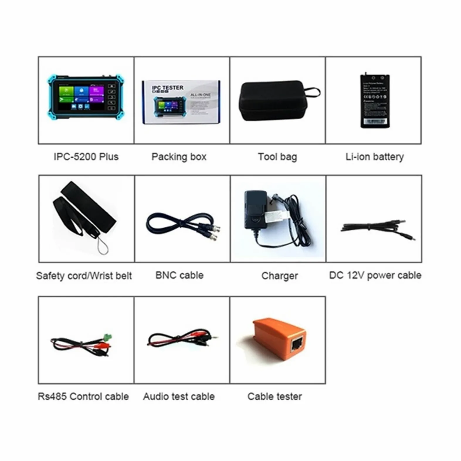 Tester CCTV Telecamera IP CCTV Tester AHD CVI TVI SDI 5 Pollici Touch 4K VGA Ingresso Sicurezza Poe IPC Tester Cftv Mini Monitor Portatile Tester Test del segnale audio/video(IPC-5200C Plus)