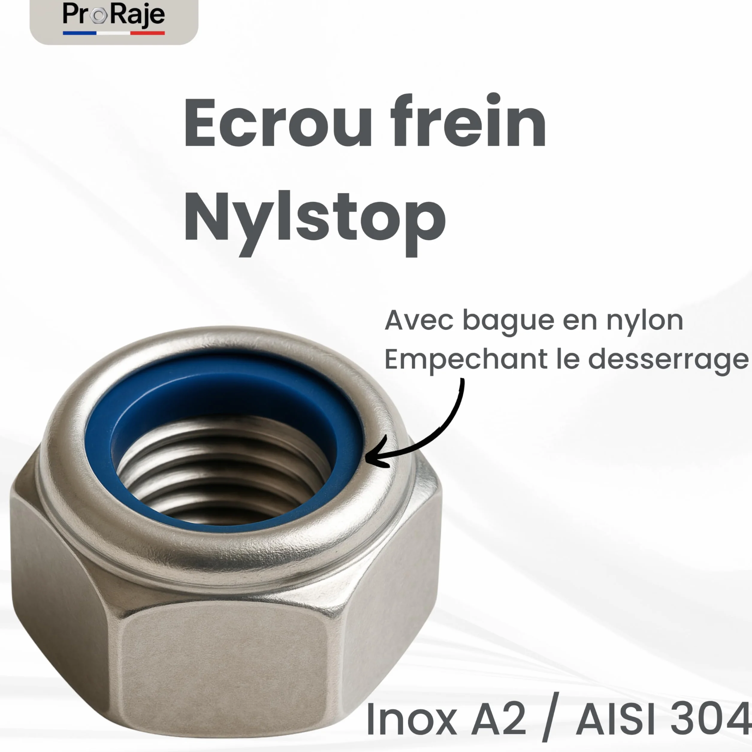 Dado Nylstop M16 in acciaio inox autobloccante esagonale DIN 985 A2-70 V2A 304 Ø 16 mm